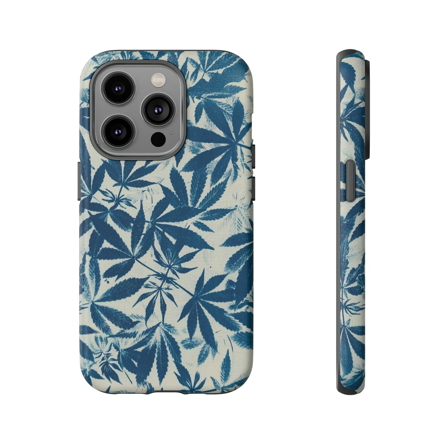 Tough Cell Phone Cases -Cannabis Field Cyanotype on Ivory Print