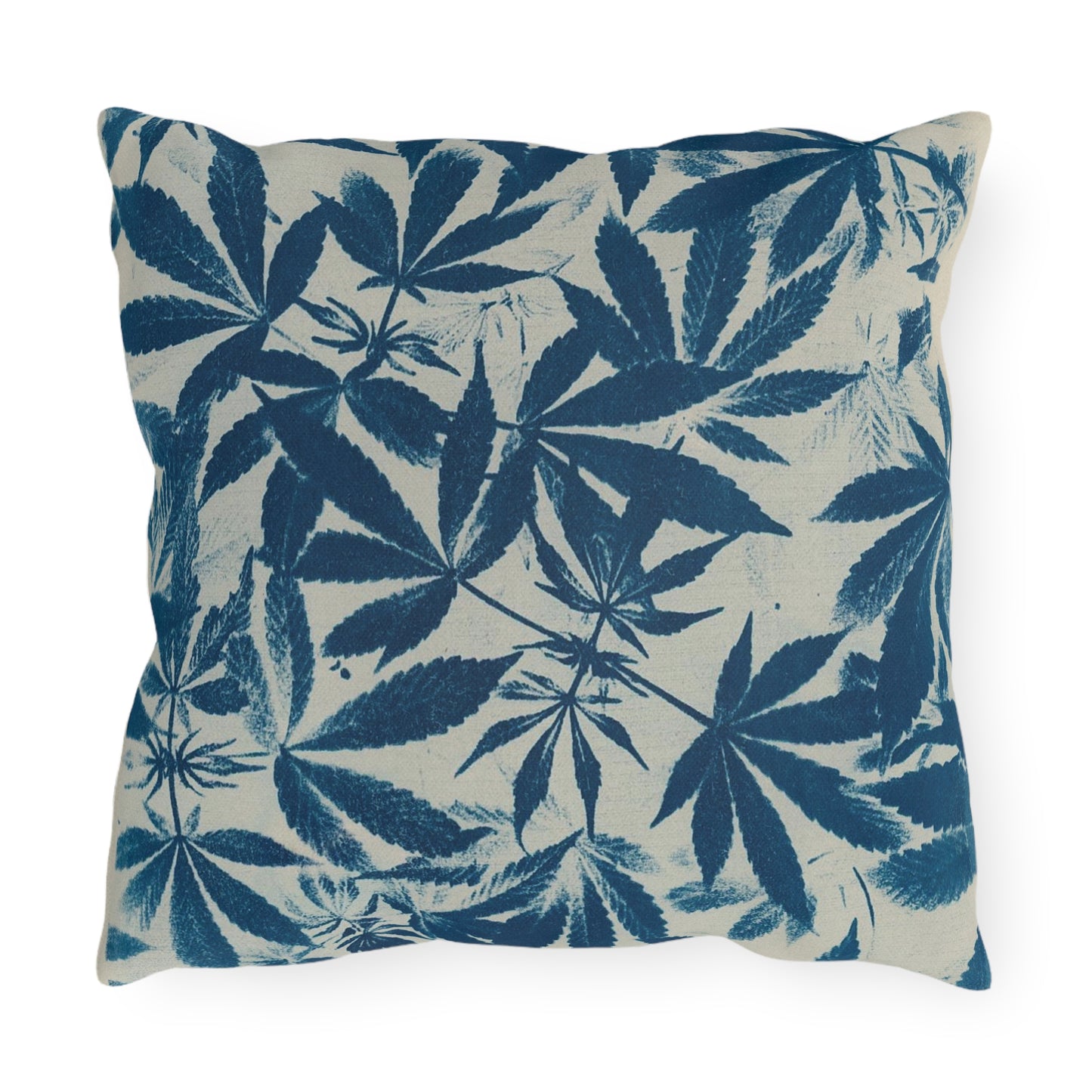 Outdoor Decorative Pillows - UV/H2O/Mildew Resistant - Cannabis Field Cyanotype on Ivory Print