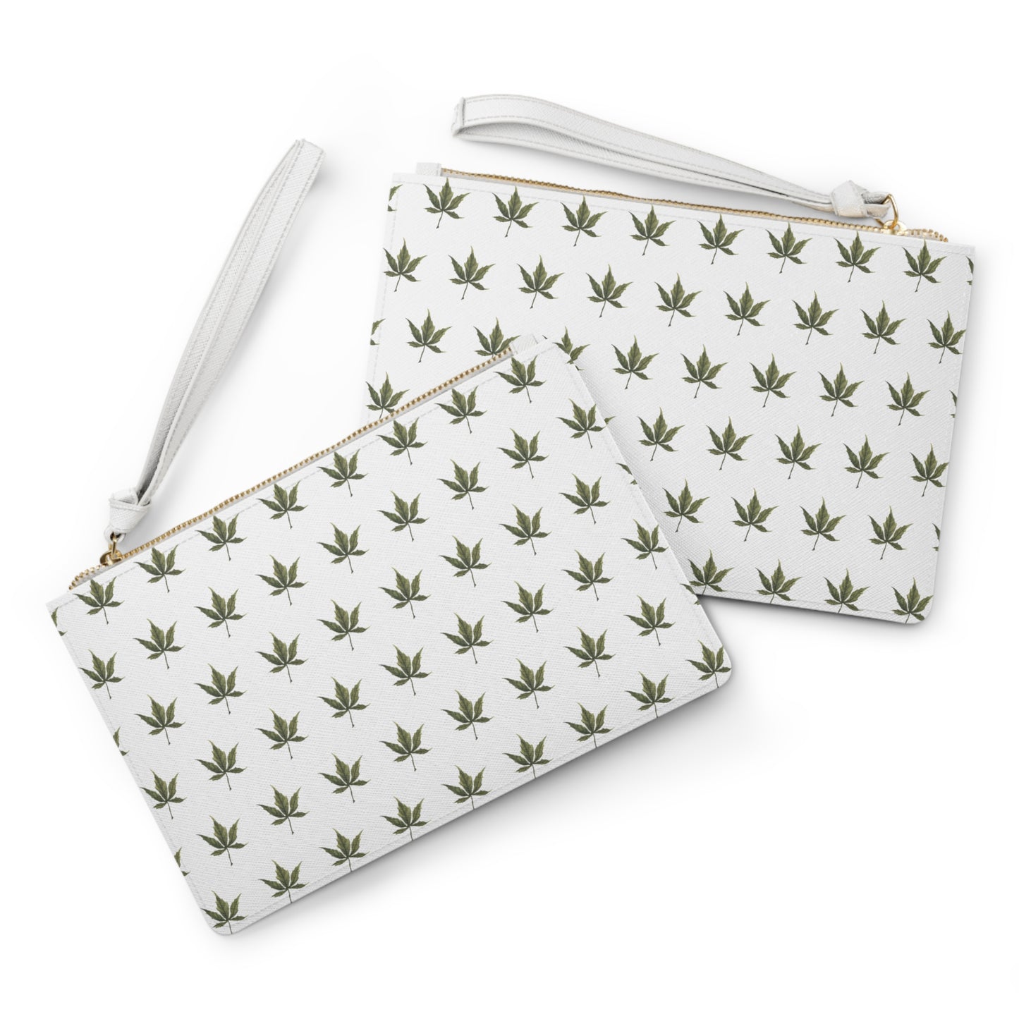 Vegan Leather Clutch Bag - Cannabis Leaf Print on White