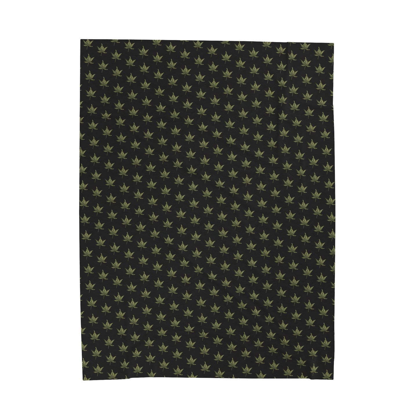 Velveteen Plush Blanket - Mini Cannabis Leaf Print, Black