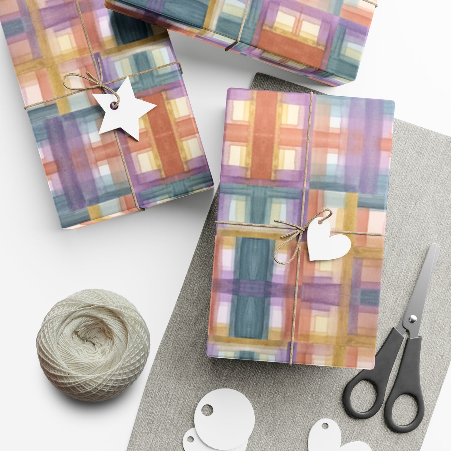 Gift Wrap Papers - Painterly Plaid, Warm Colors Wrapping Paper