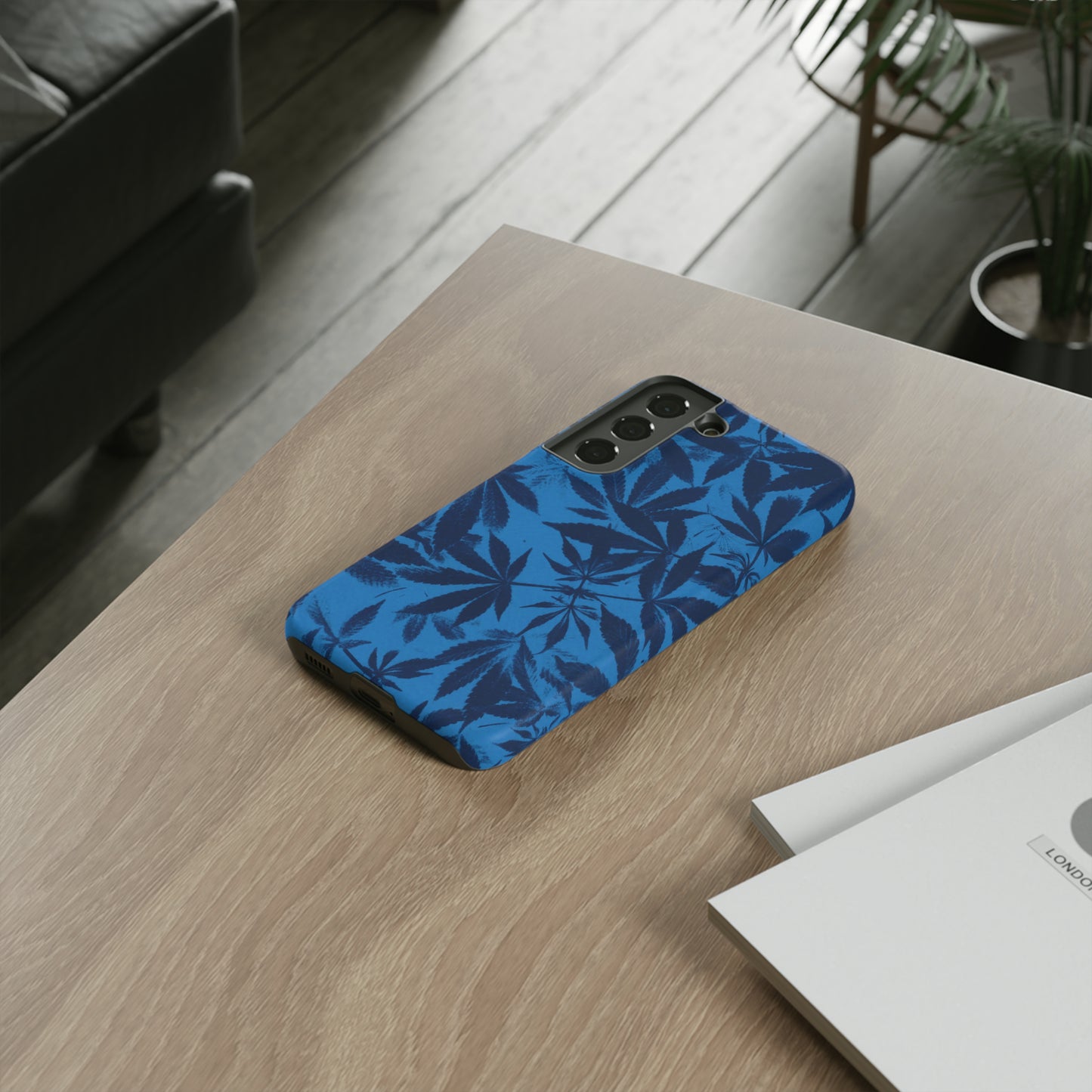 Tough Cell Phone Cases - Cyanotype on Bright Blue Print