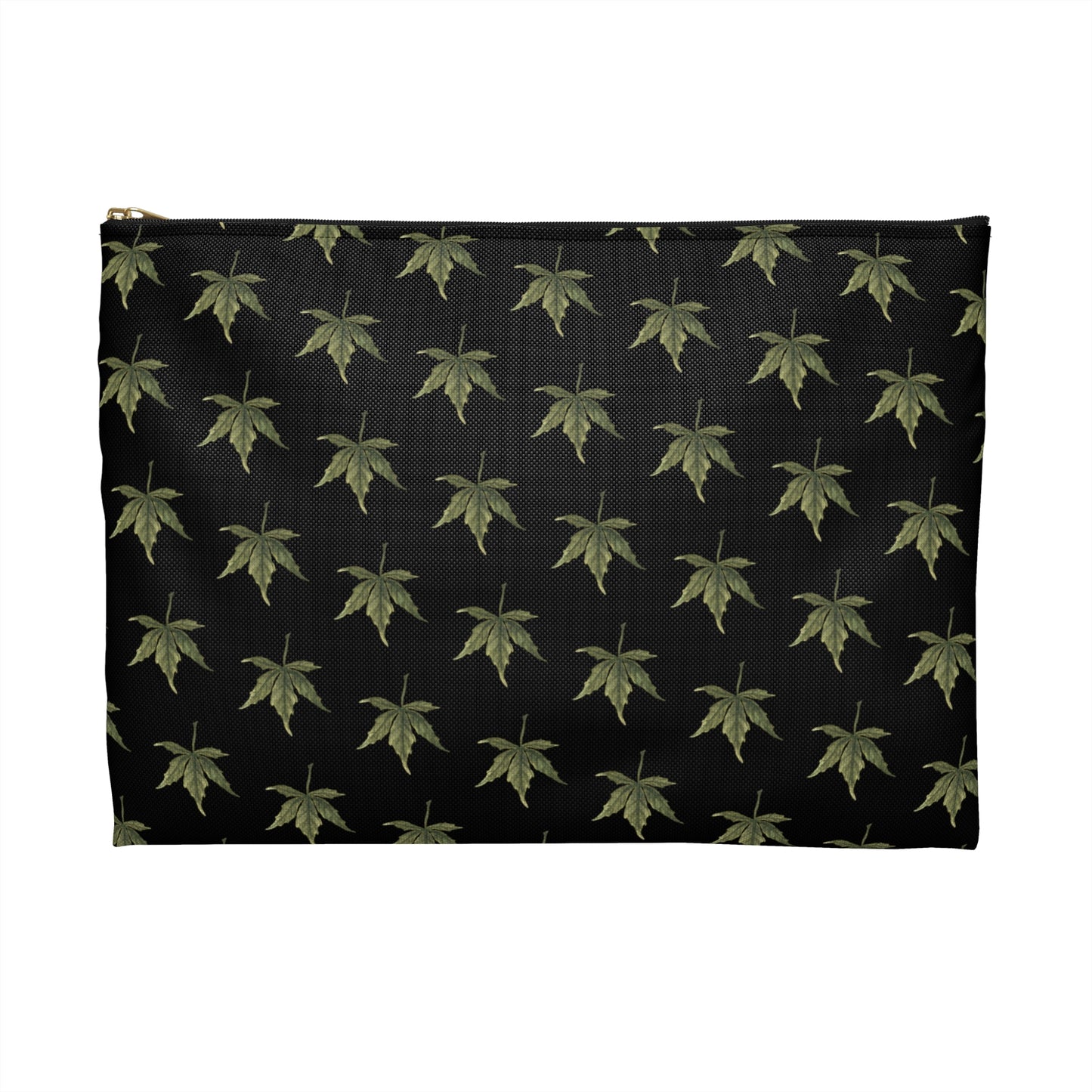 Flat Accessory Pouch - Mini Cannabis Leaf Print on Black