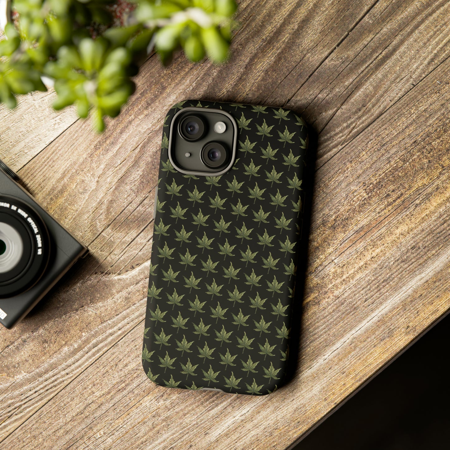 Tough Cell Phone Cases - Mini Cannabis Leaf on Black