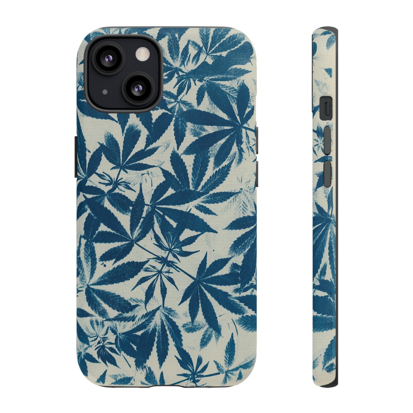 Tough Cell Phone Cases -Cannabis Field Cyanotype on Ivory Print