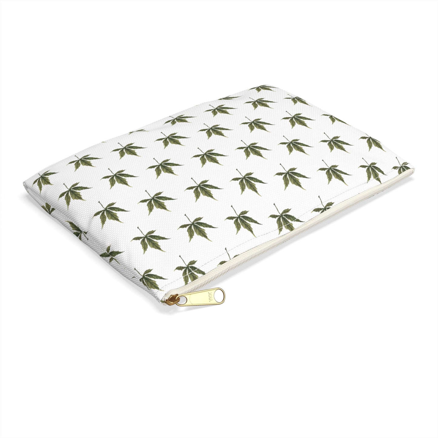 Flat Accessory Pouch - Mini Cannabis Leaf Print on White