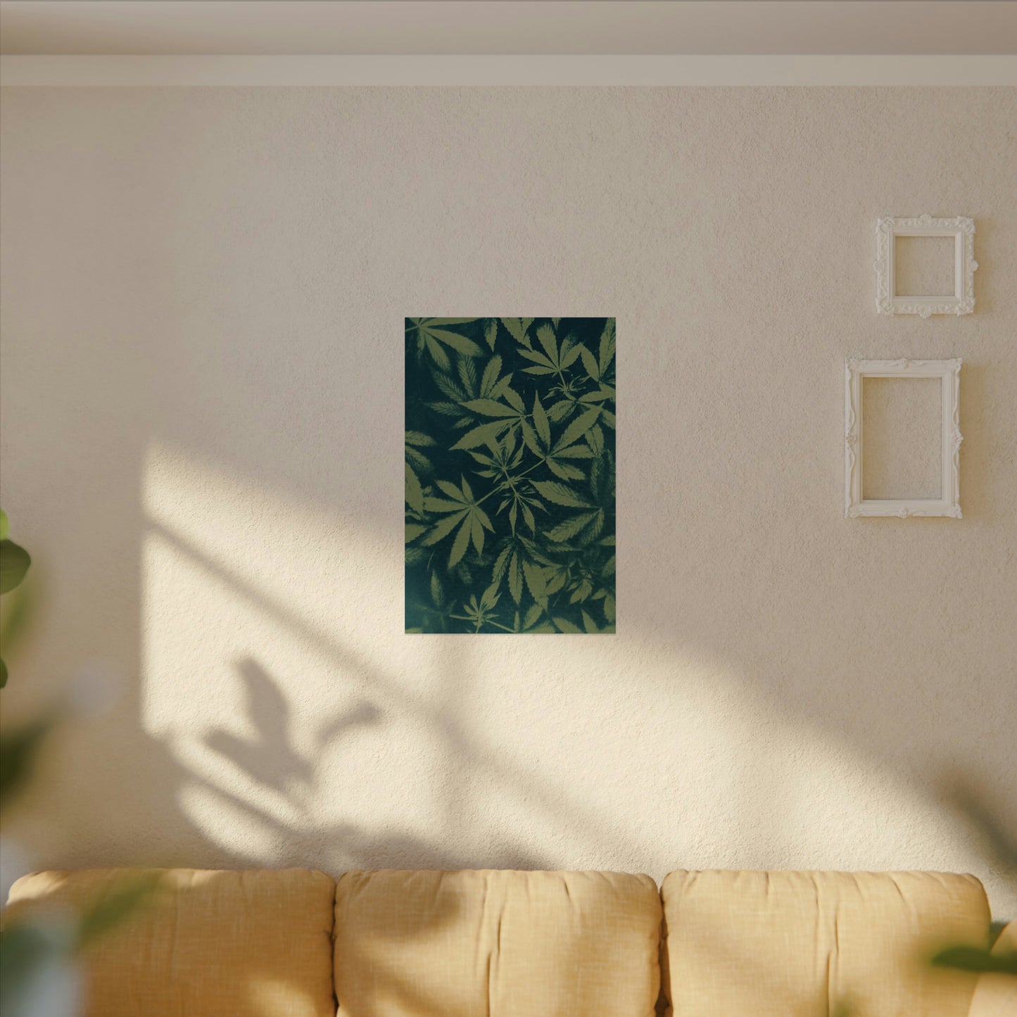 Fine Art Reproductions - Archival, Textured Watercolor Matte Prints - Cannabis Cyanotype on Olive Print