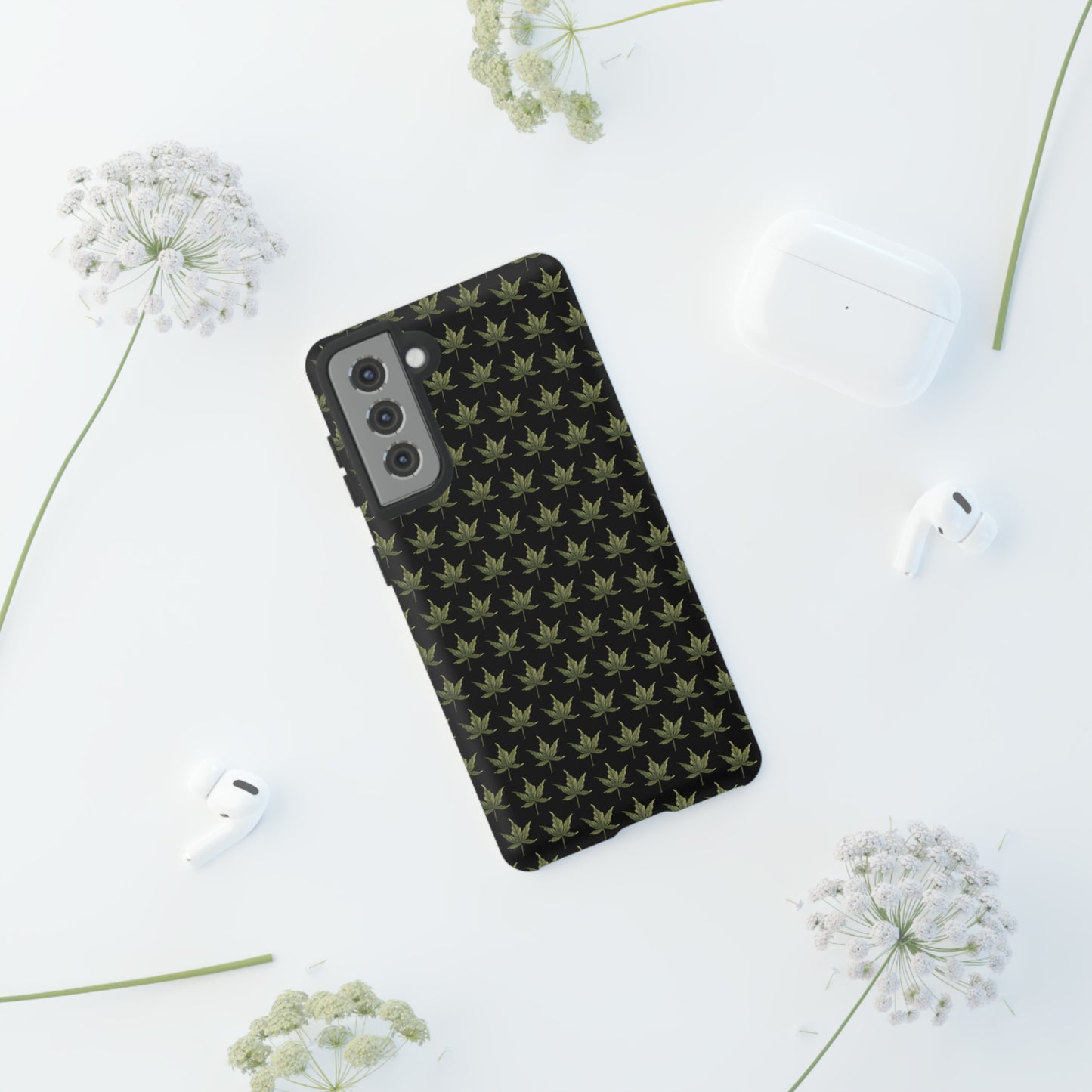 Tough Cell Phone Cases - Mini Cannabis Leaf on Black