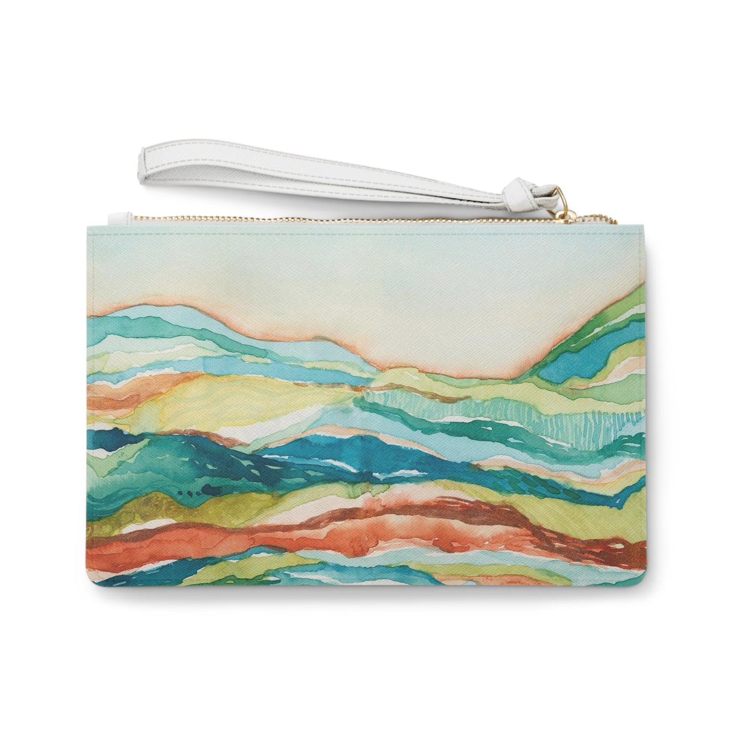 Vegan Leather Clutch Bag - Watercolor Mountains