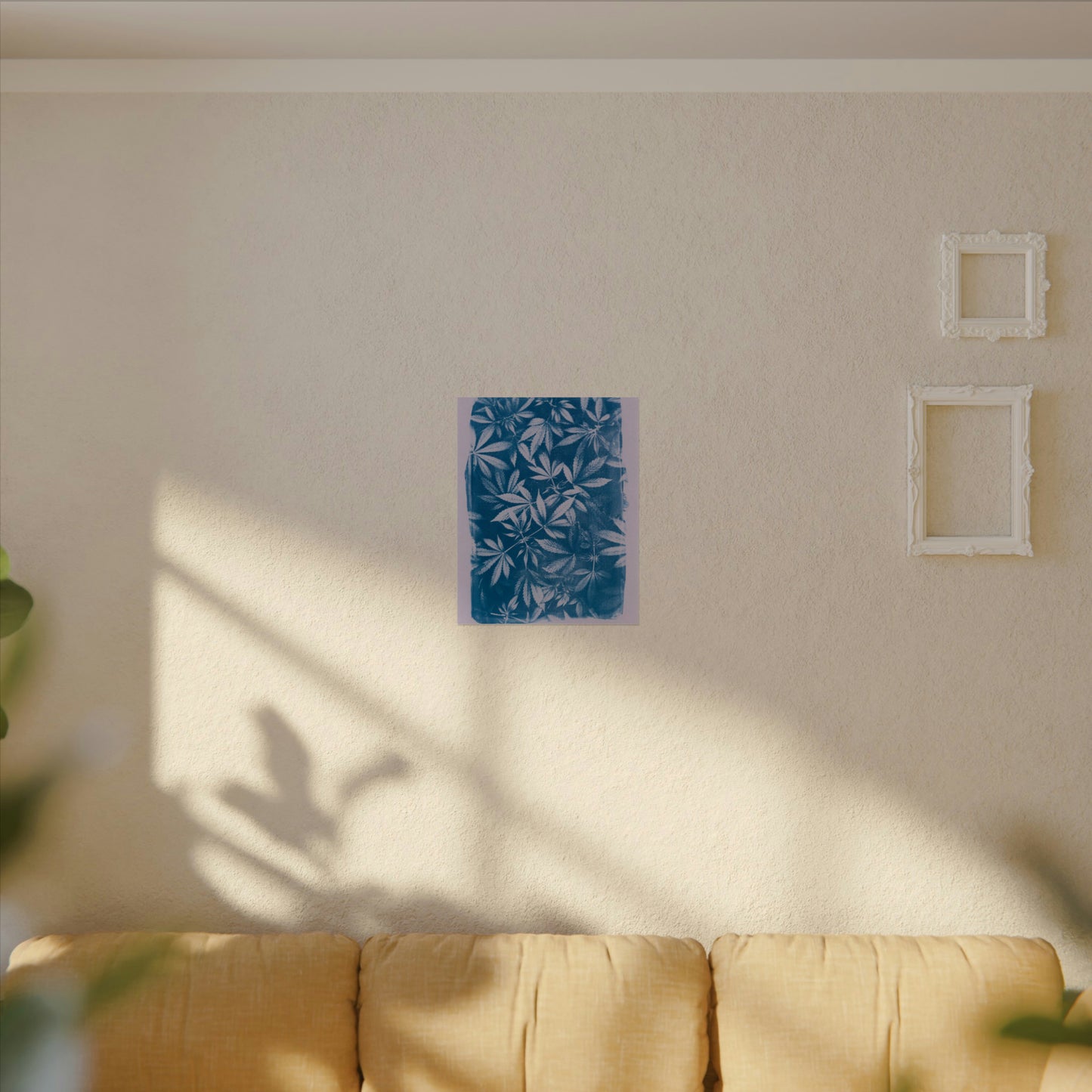 Fine Art Reproductions - Archival, Textured Watercolor Matte Prints - Cannabis Cyanotype on Lavender Print