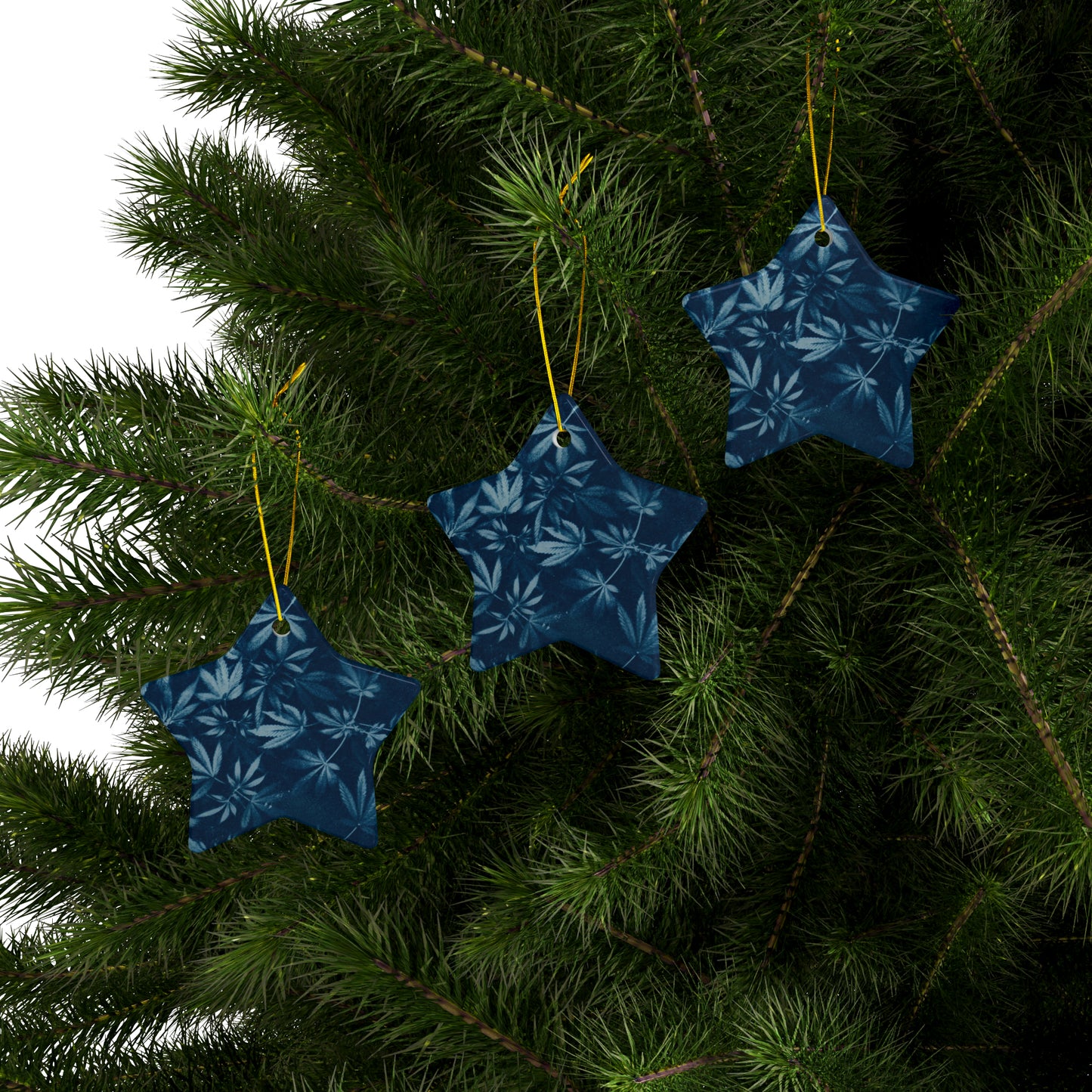 Ceramic Holiday Ornament - Cyanotype Print 1