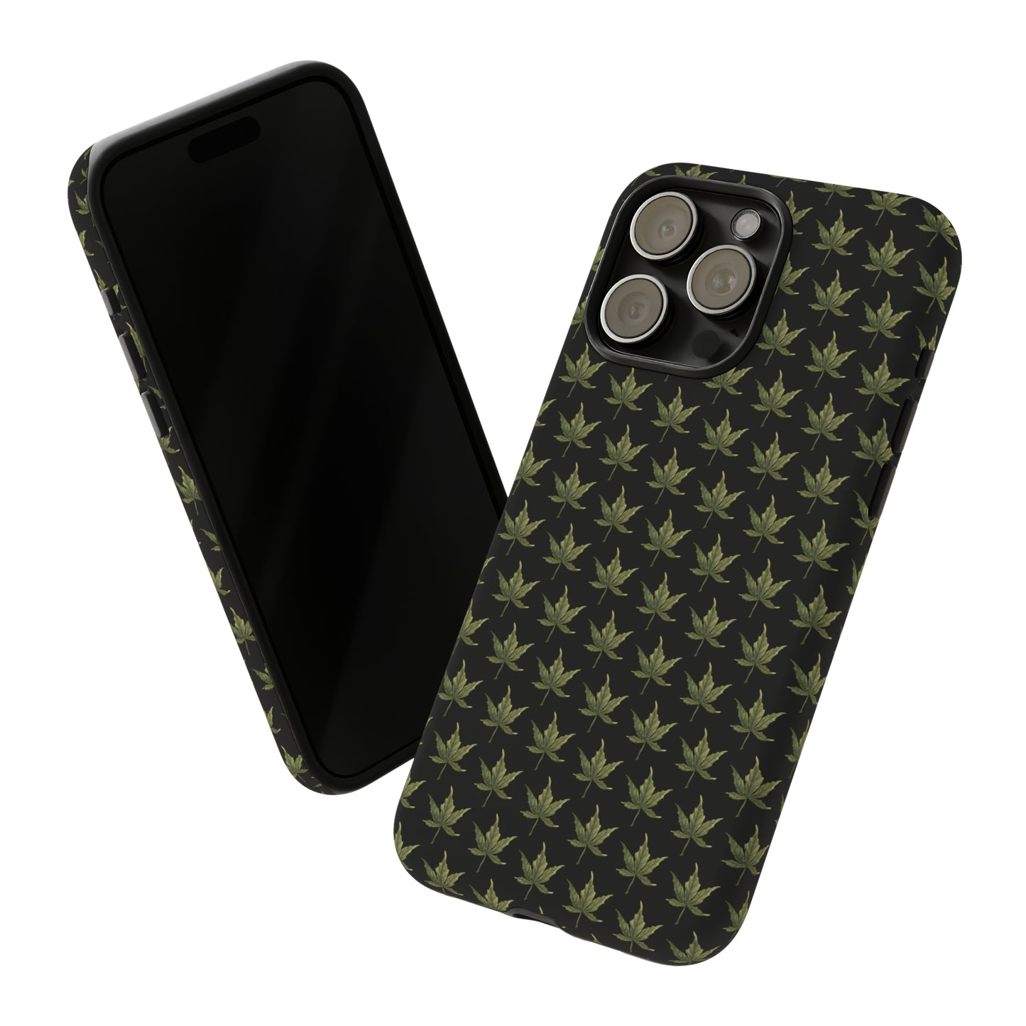 Tough Cell Phone Cases - Mini Cannabis Leaf on Black