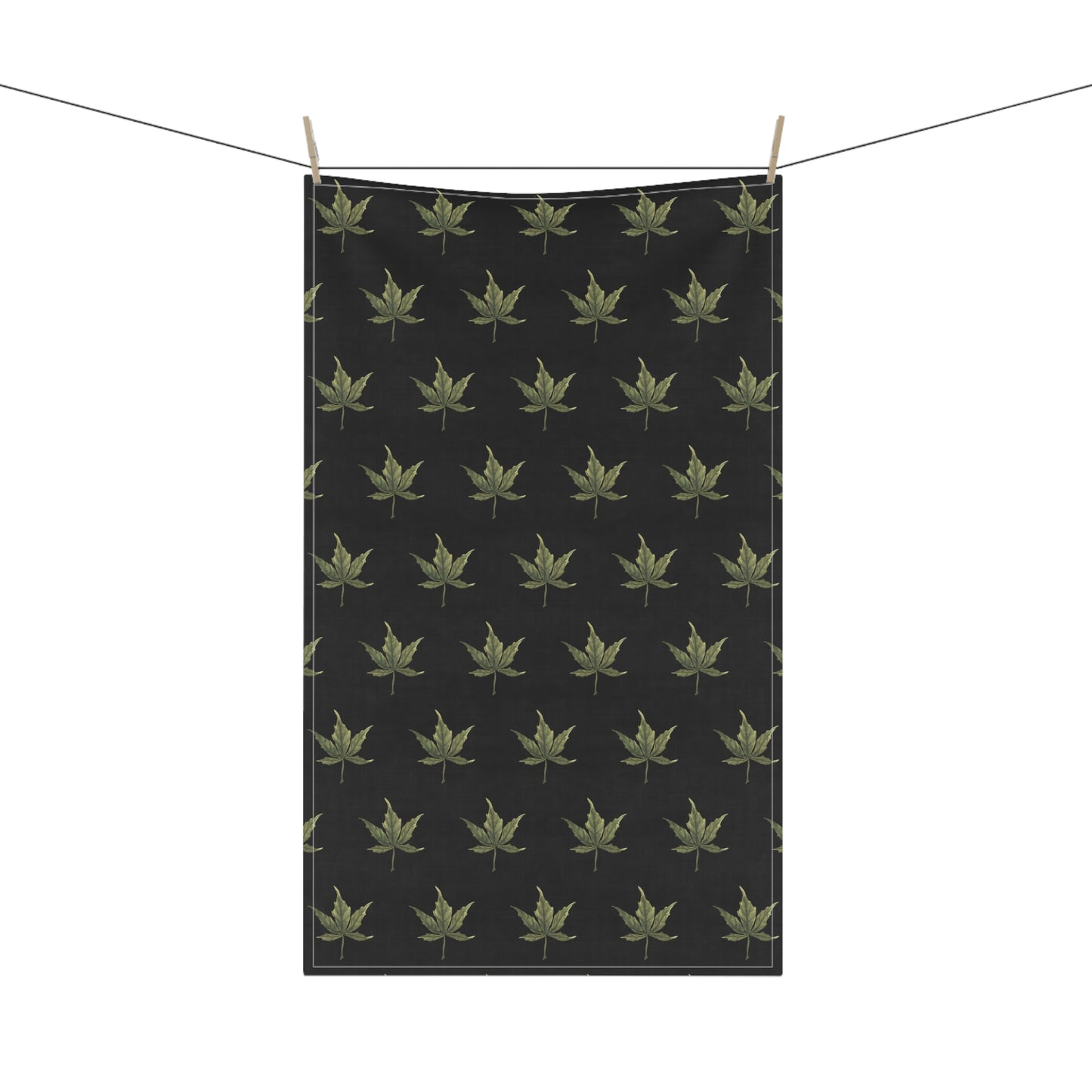 100% Cotton Twill Kitchen Towel - Mini Cannabis Leaf Print on Black