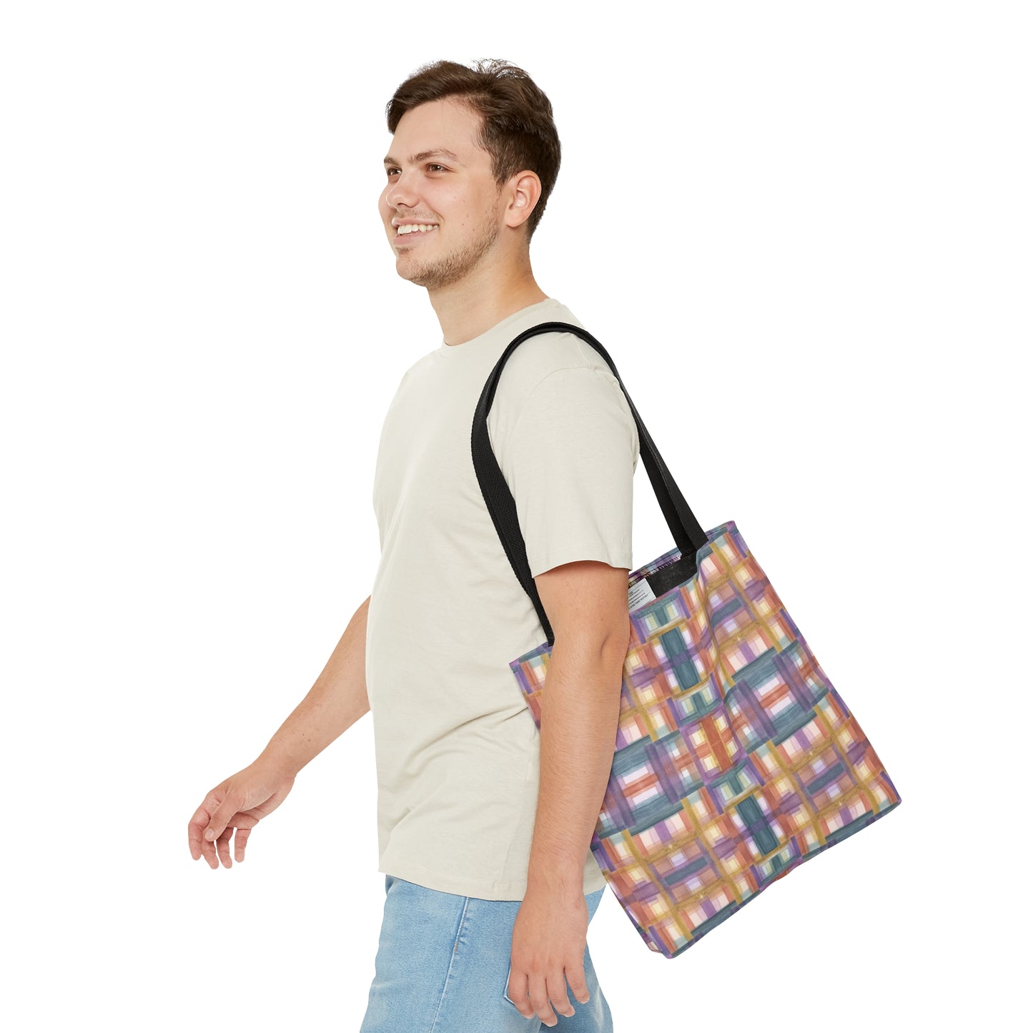 Tote Bag - Painterly Plaid, Warm Tones