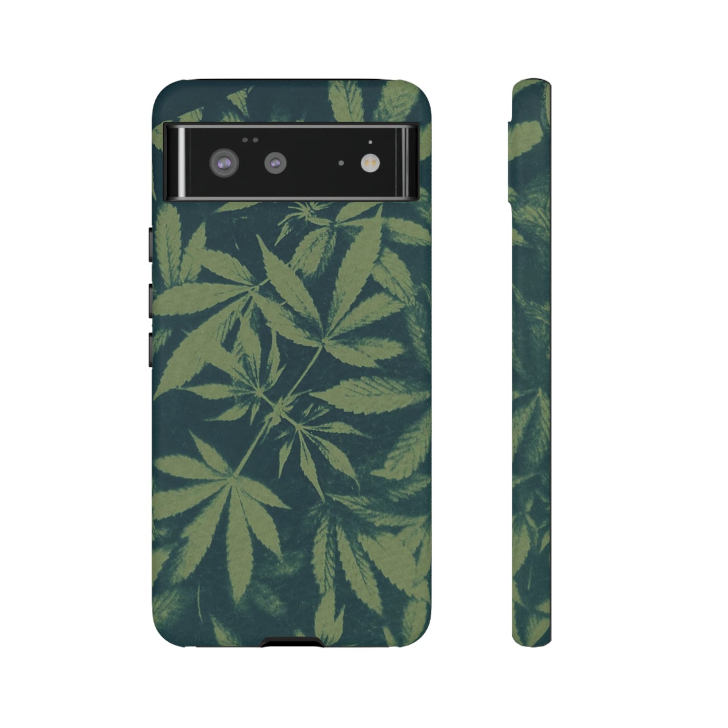 Tough Cell Phone Cases - Cannabis Field Cyanotype on Olive Print