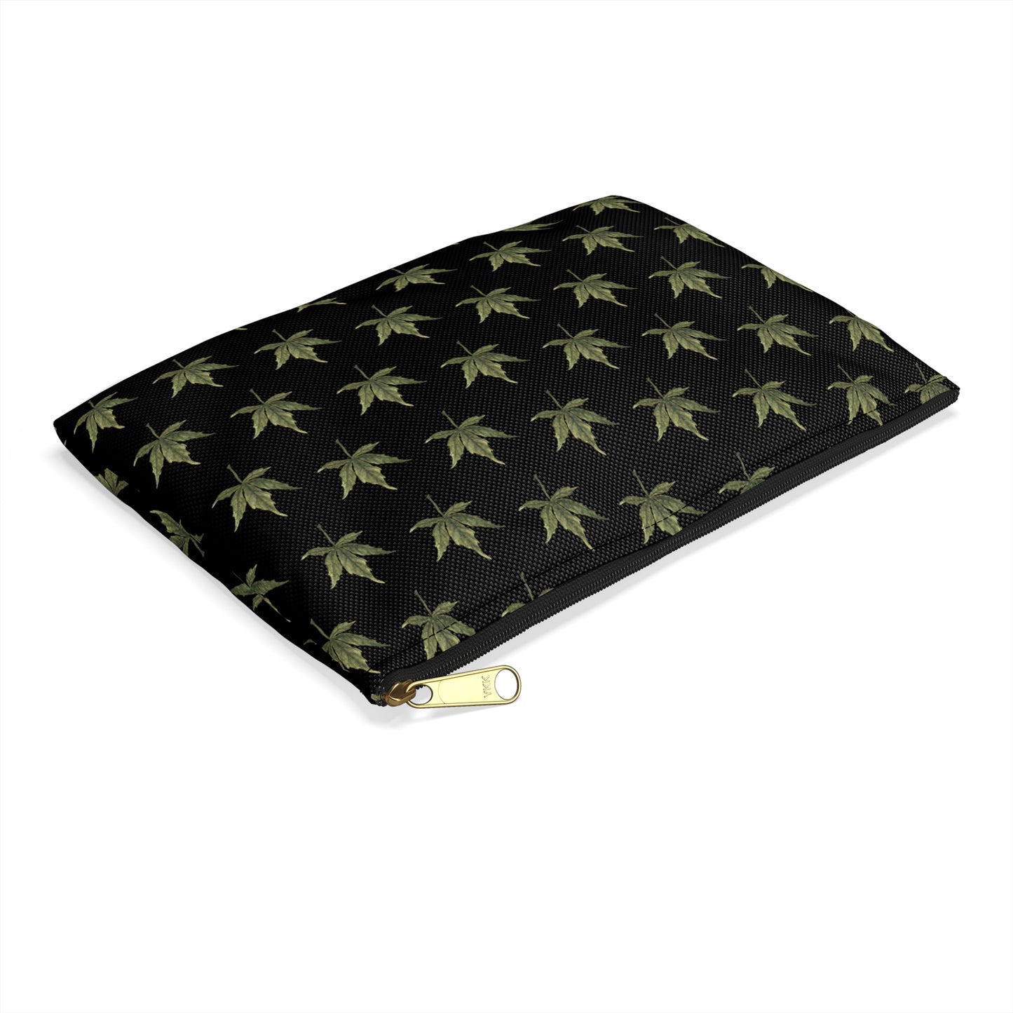 Flat Accessory Pouch - Mini Cannabis Leaf Print on Black