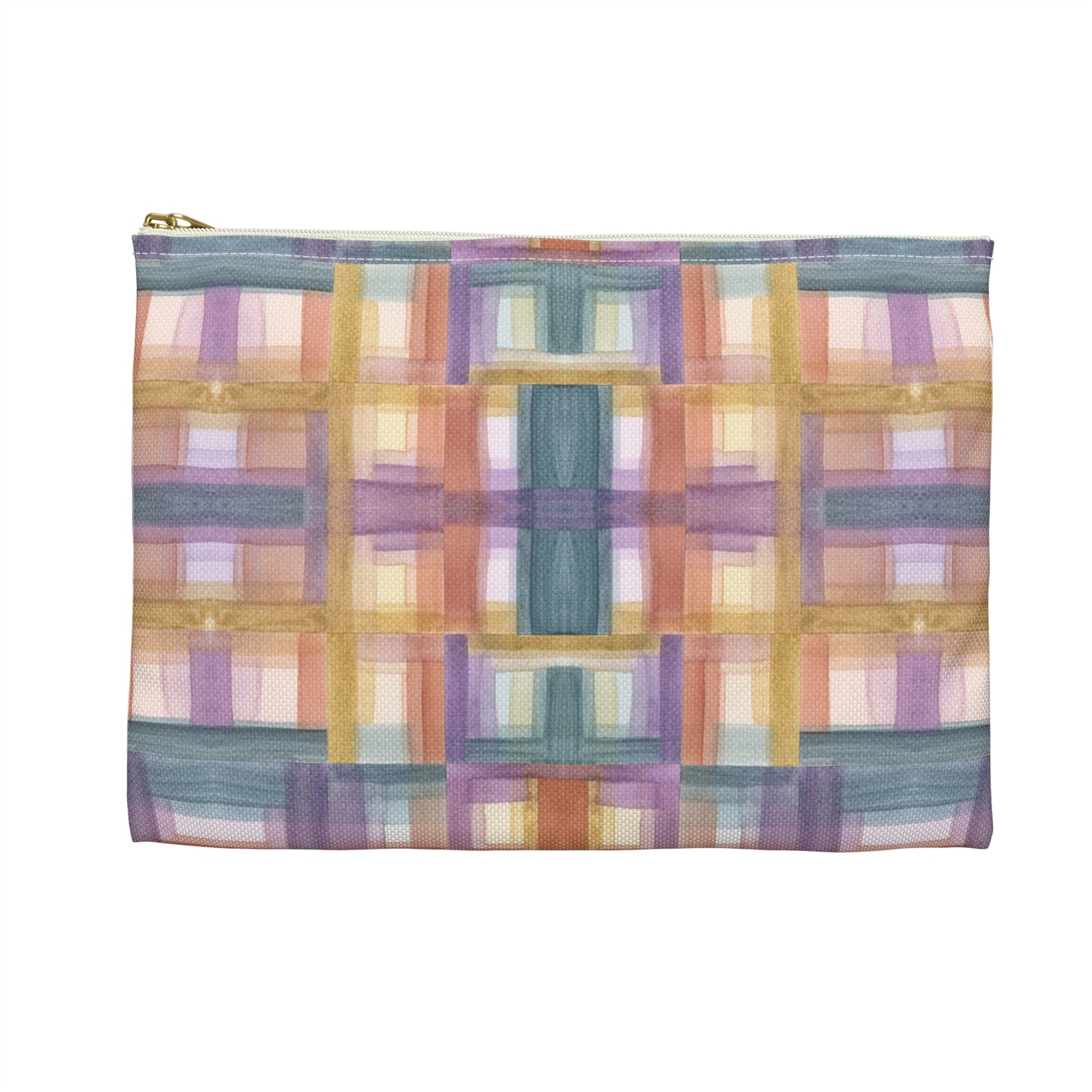 Flat Accessory Pouch - Painterly Plaid, Warm Colors