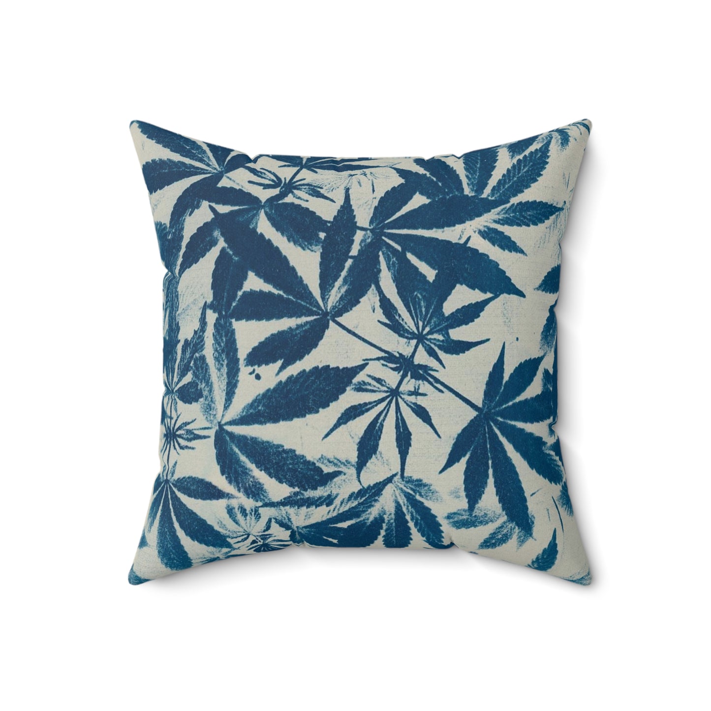 Faux Suede Square Pillow - Cyanotype on Ivory