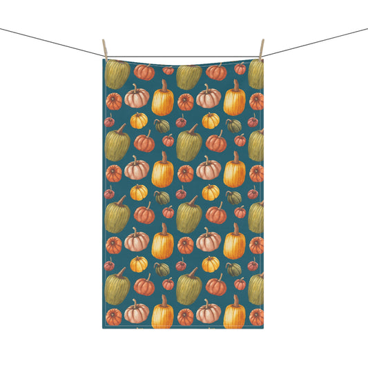 100% Cotton Twill Kitchen Towel - Fall Pumpkins, Teal