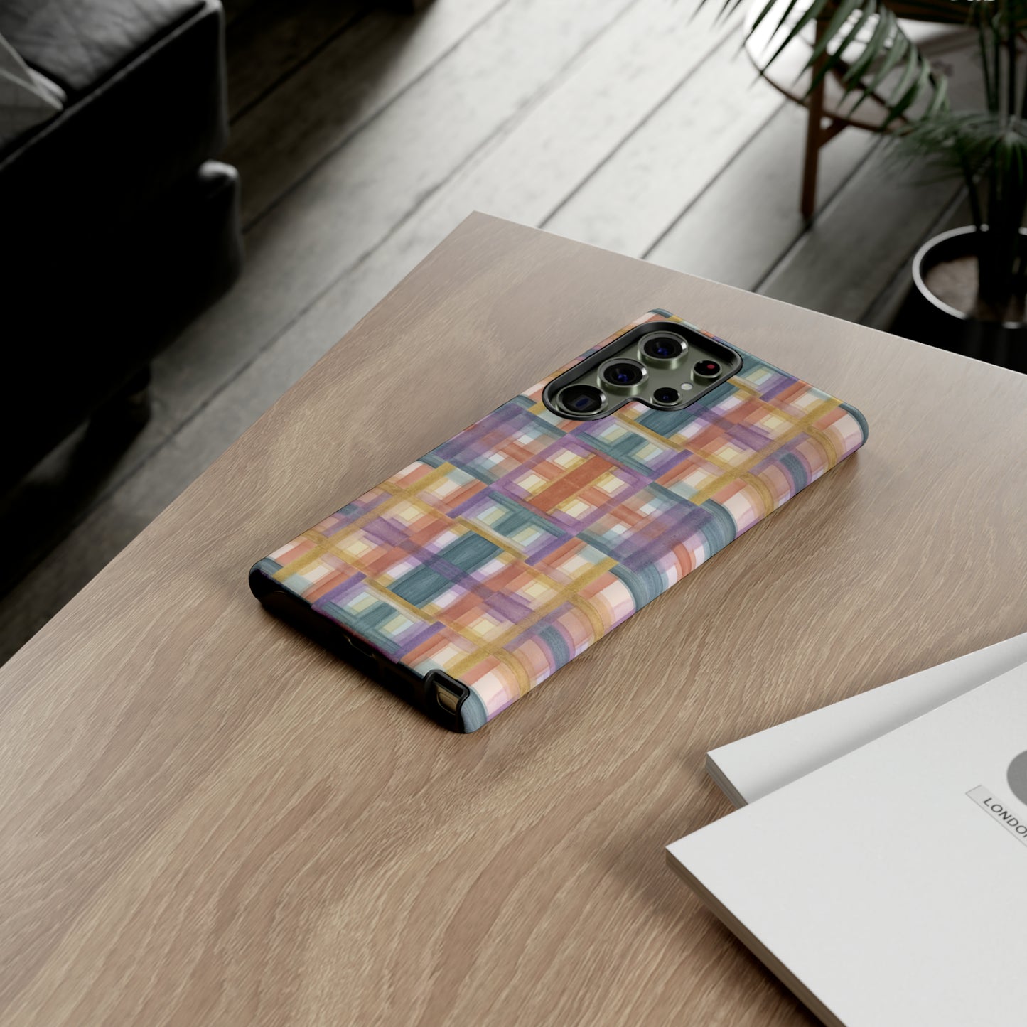 Tough Cell Phone Cases - Painterly Plaid, Warm Colors