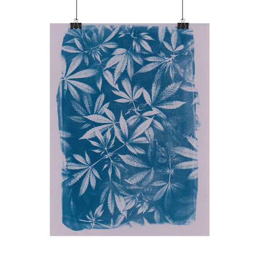 Fine Art Reproductions - Archival, Textured Watercolor Matte Prints - Cannabis Cyanotype on Lavender Print