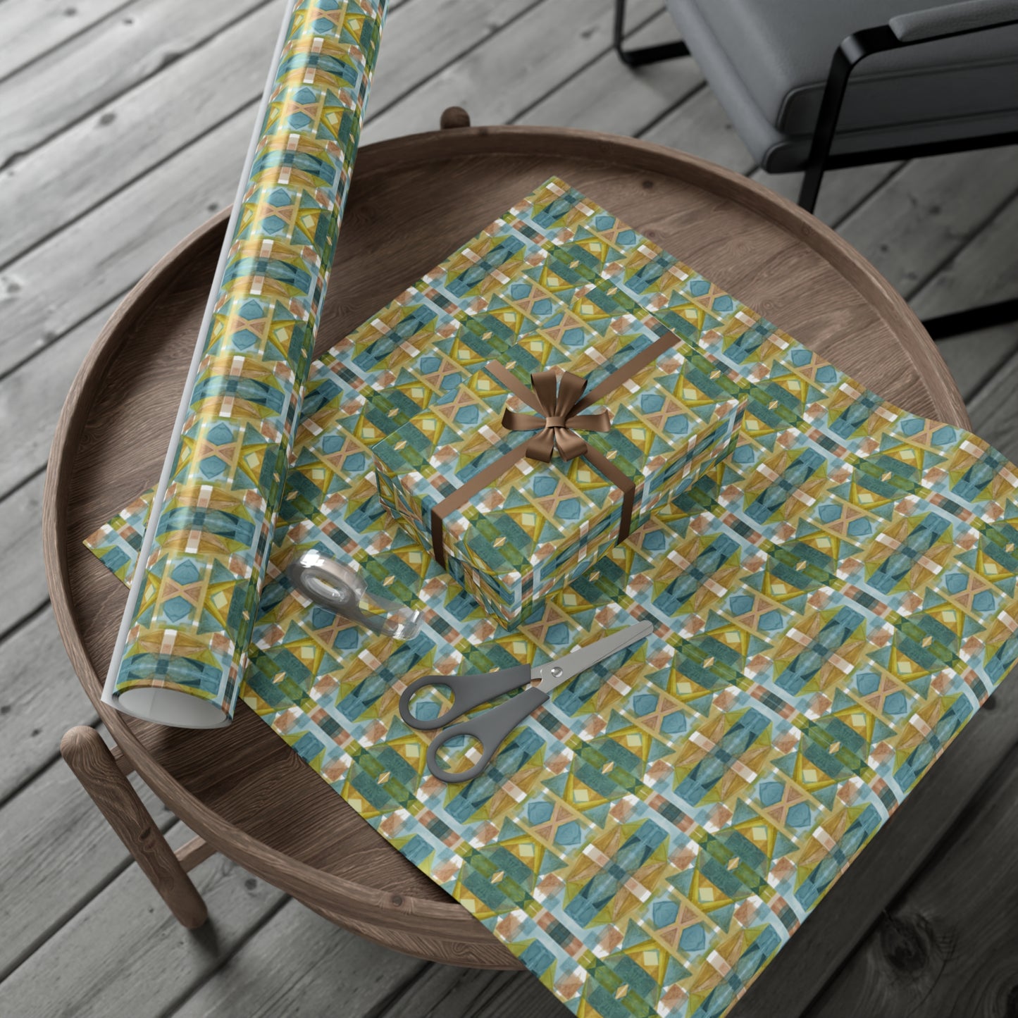 Gift Wrap Papers - Painterly Plaid, Cool Colors Wrapping Paper