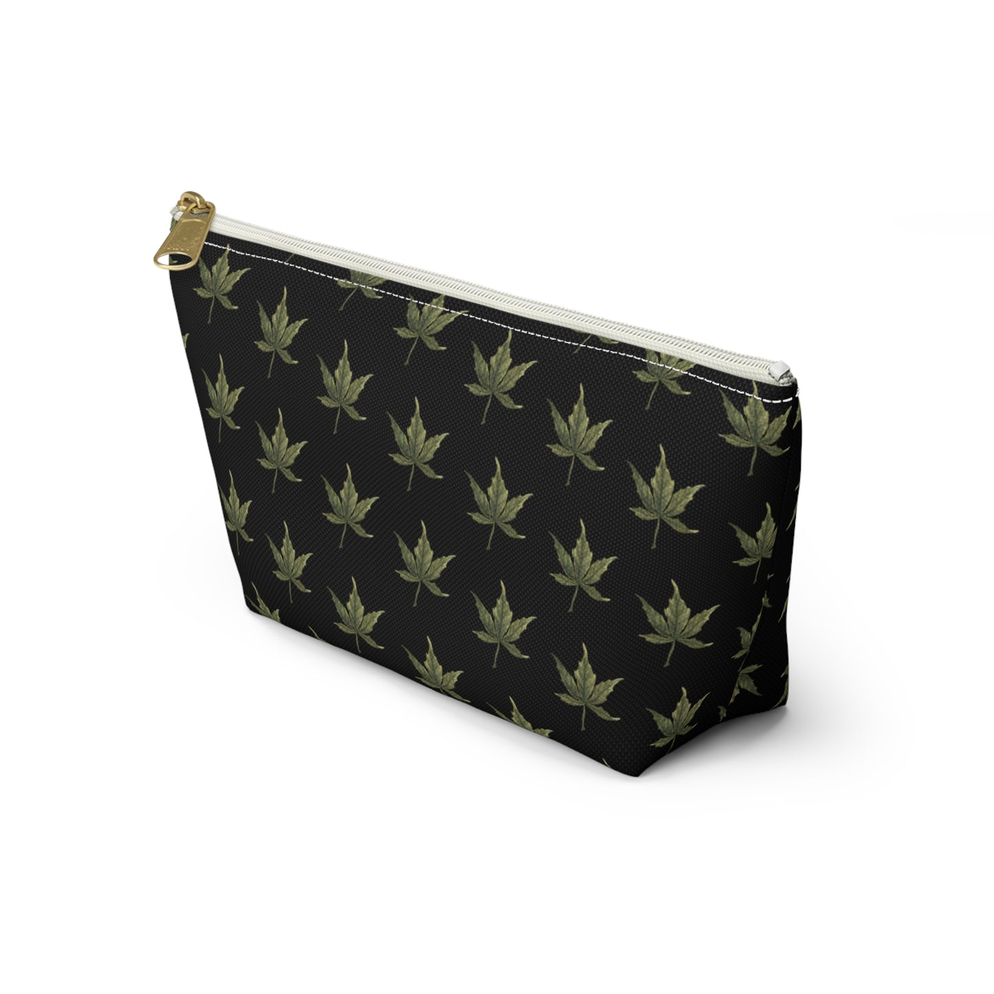 Roomy Accessory Pouch - Mini Cannabis Leaf Print on Black