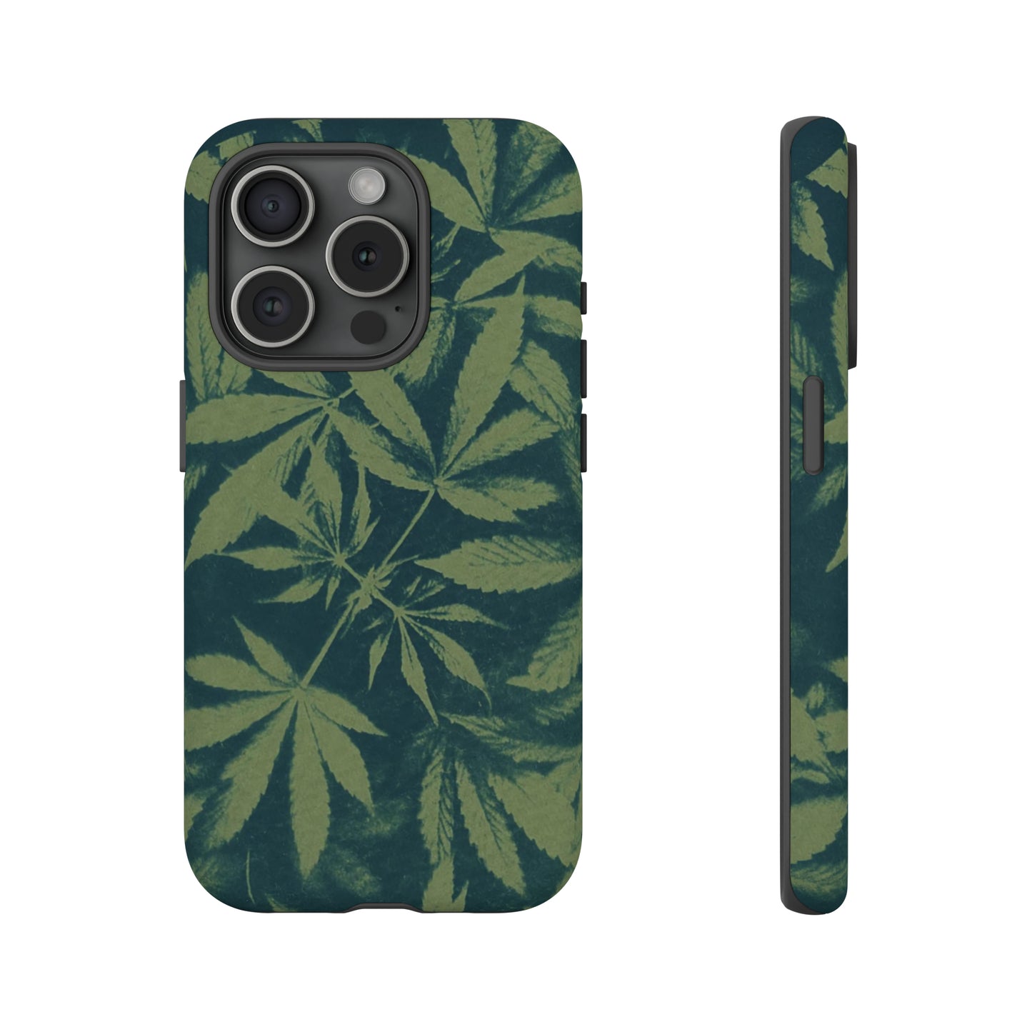 Tough Cell Phone Cases - Cannabis Field Cyanotype on Olive Print