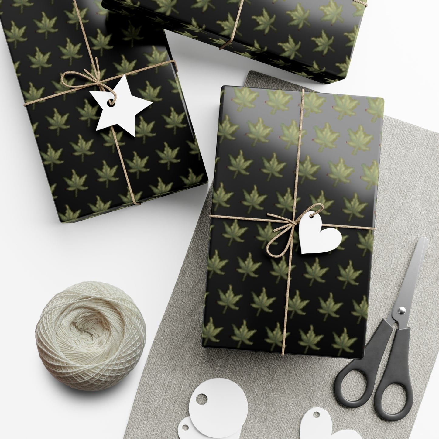 Gift Wrap Papers - Mini Cannabis Leaf Print, Black Wrapping Paper Sheets