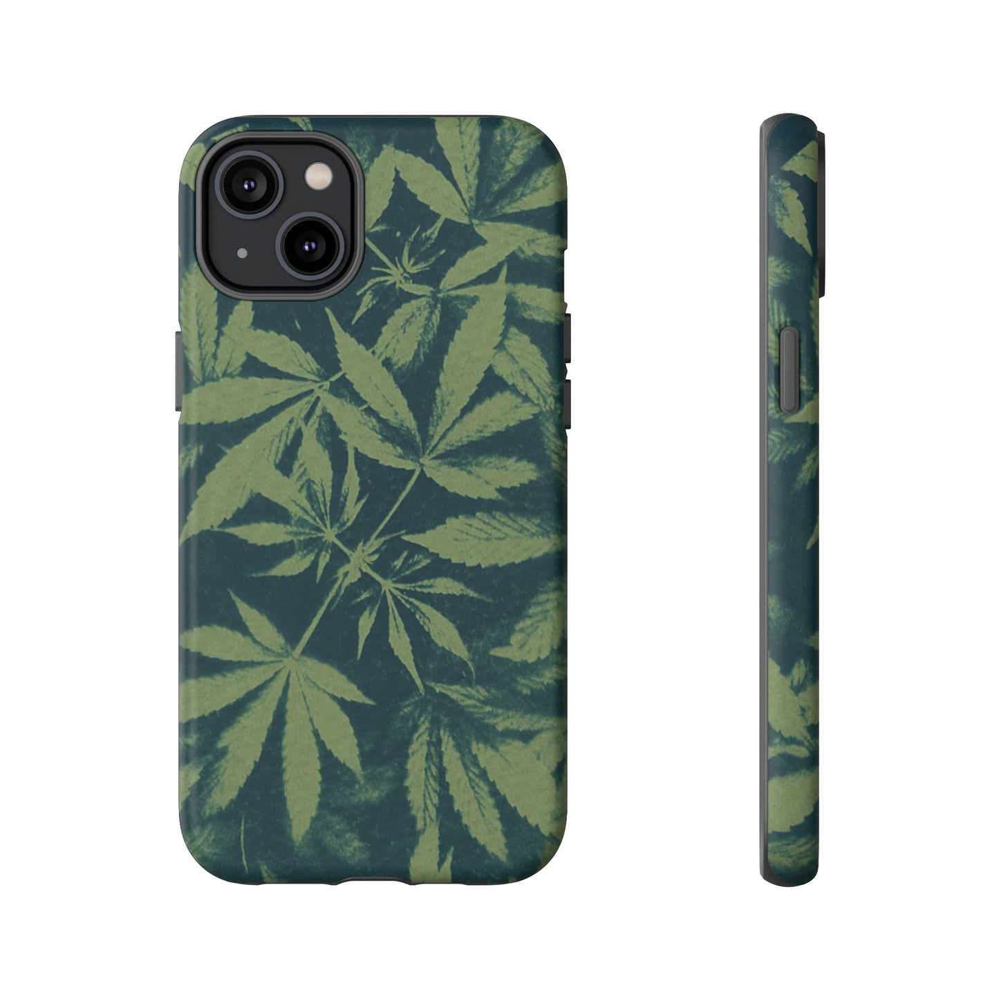 Tough Cell Phone Cases - Cannabis Field Cyanotype on Olive Print