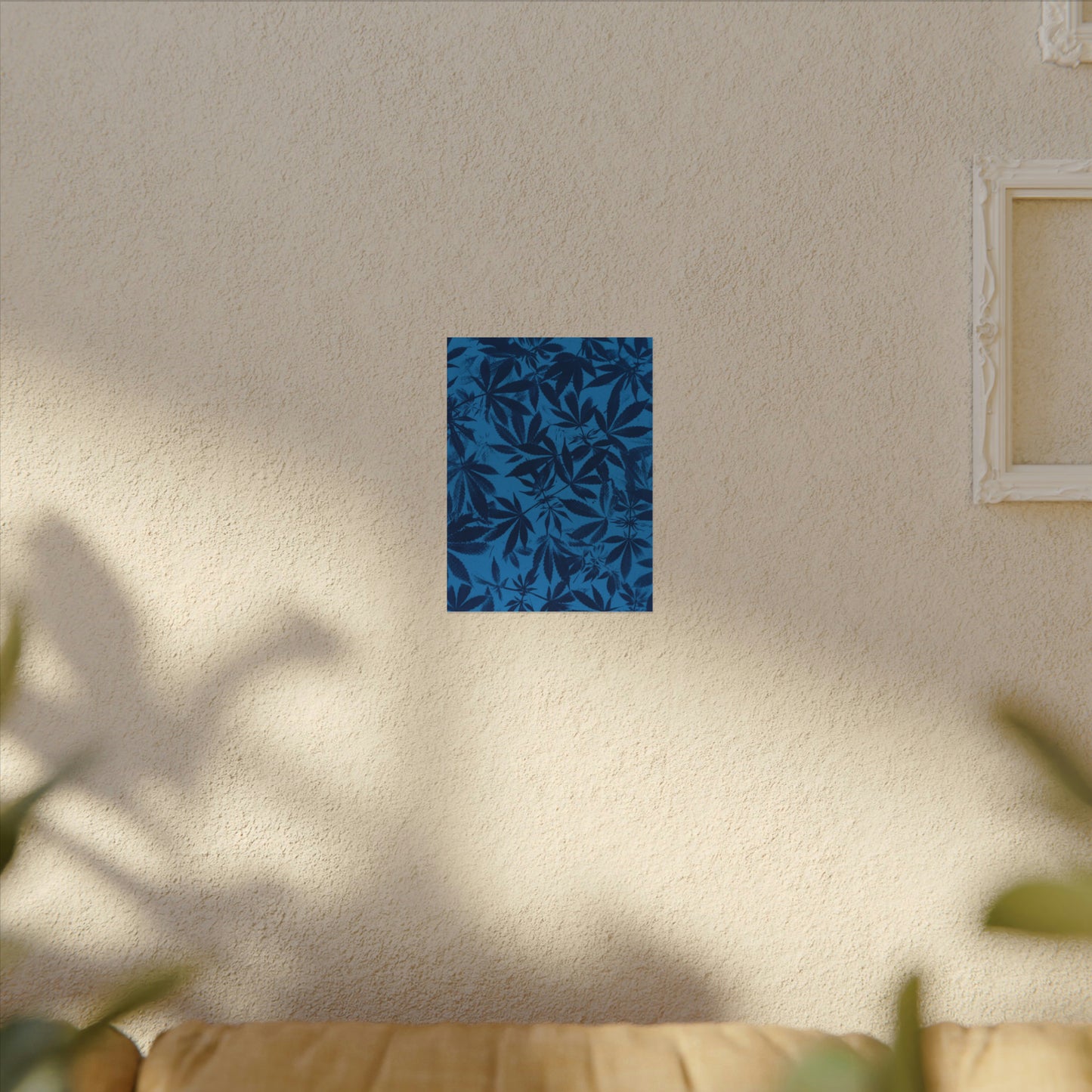 Fine Art Reproductions - Archival, Textured Watercolor Matte Prints - Cannabis Cyanotype on Bright Blue Print