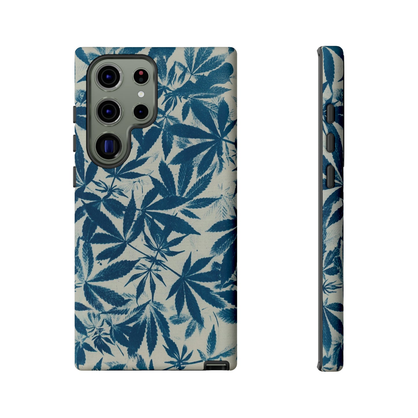 Tough Cell Phone Cases -Cannabis Field Cyanotype on Ivory Print