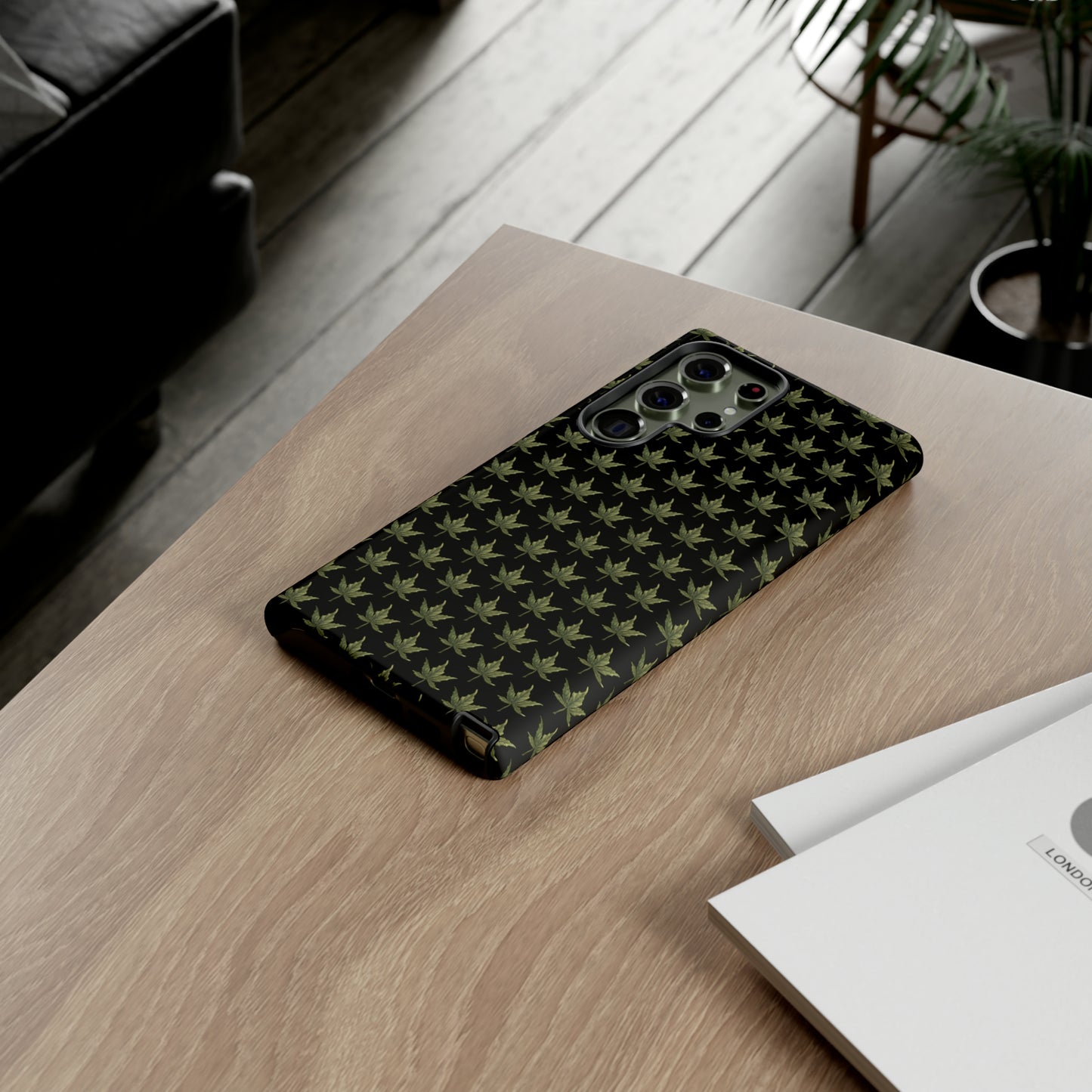 Tough Cell Phone Cases - Mini Cannabis Leaf on Black