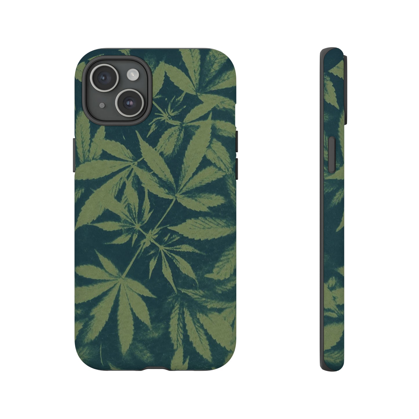 Tough Cell Phone Cases - Cannabis Field Cyanotype on Olive Print