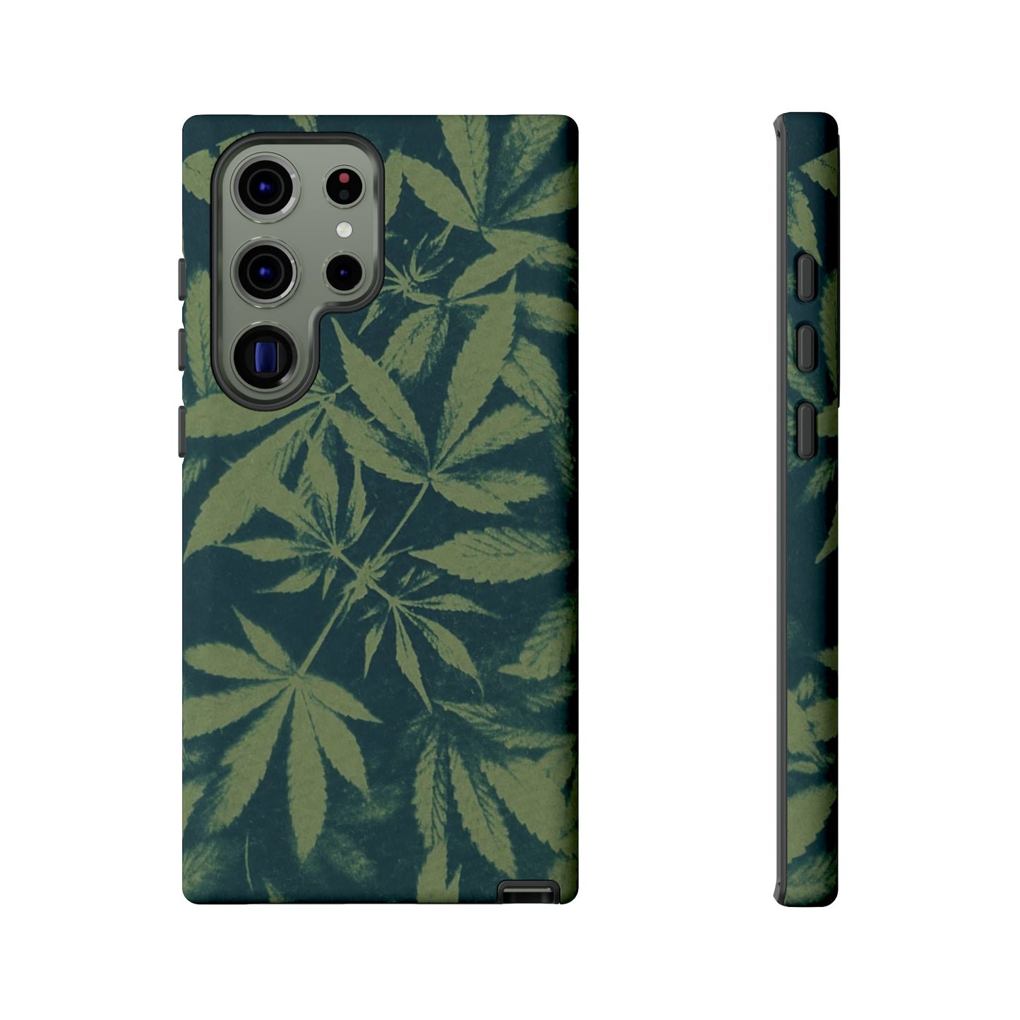 Tough Cell Phone Cases - Cannabis Field Cyanotype on Olive Print