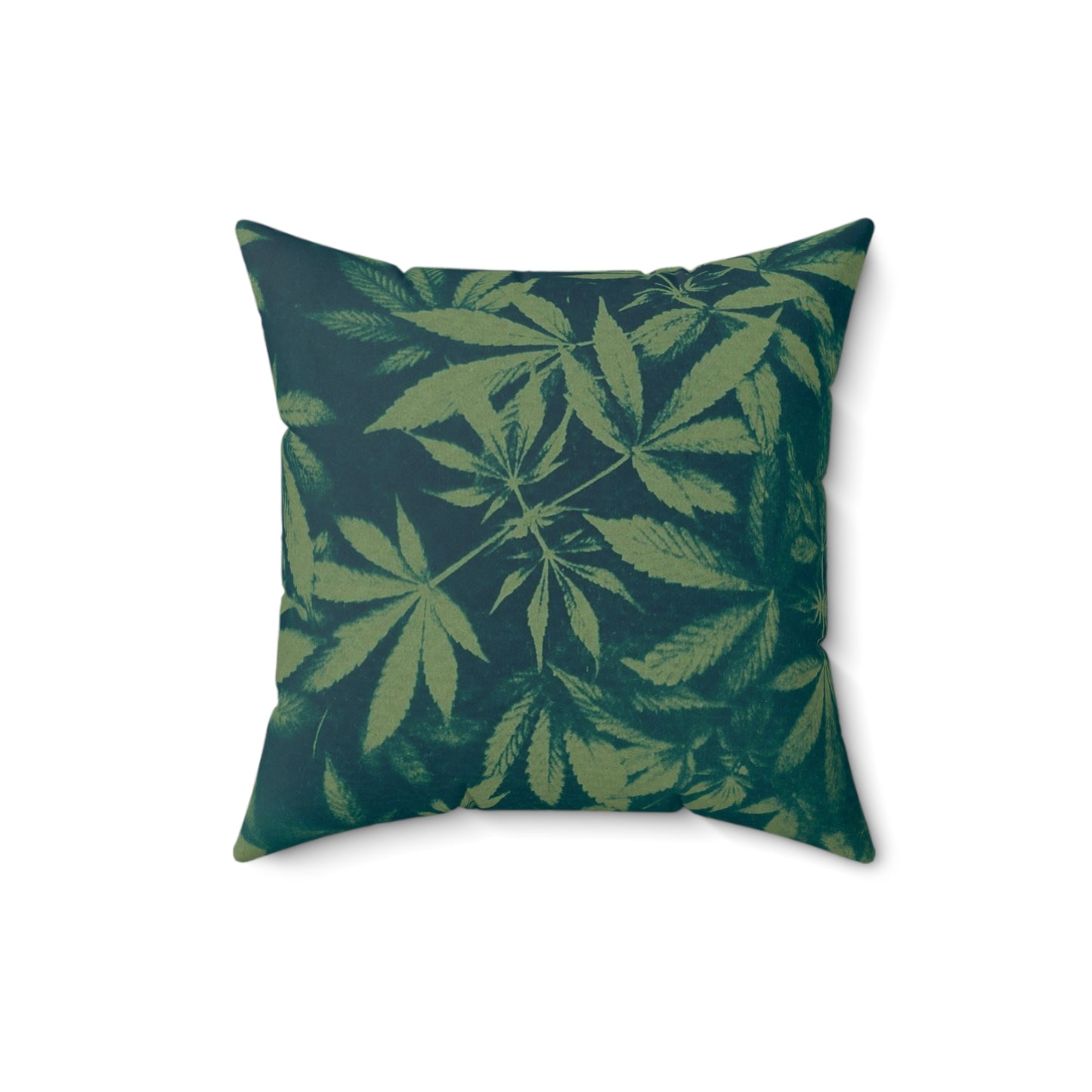 Faux Suede Square Pillow - Cyanotype on Olive