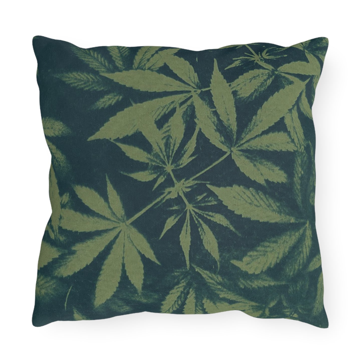 Outdoor Decorative Pillows - UV/H2O/Mildew Resistant - Cannabis Field Cyanotype on Olive Print