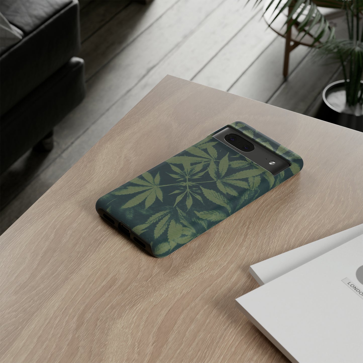 Tough Cell Phone Cases - Cannabis Field Cyanotype on Olive Print