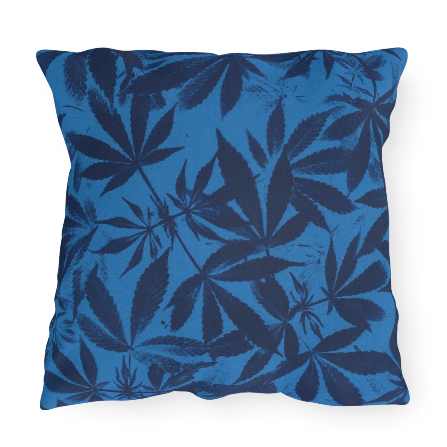 Outdoor Decorative Pillows - UV/H2O/Mildew Resistant - Cannabis Field Cyanotype on Bright Blue Print