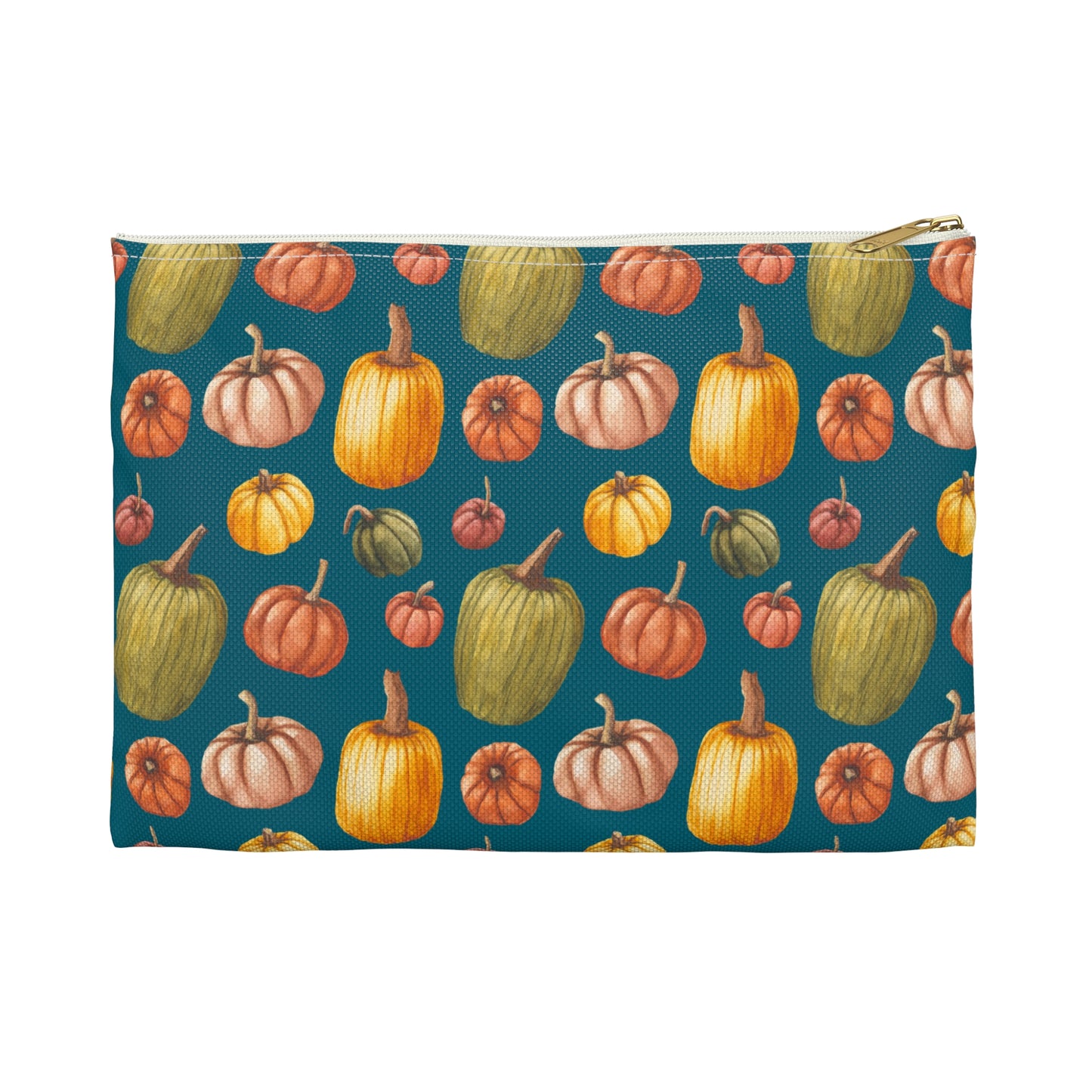 Flat Accessory Pouch - Fall Pumpkins, Teal