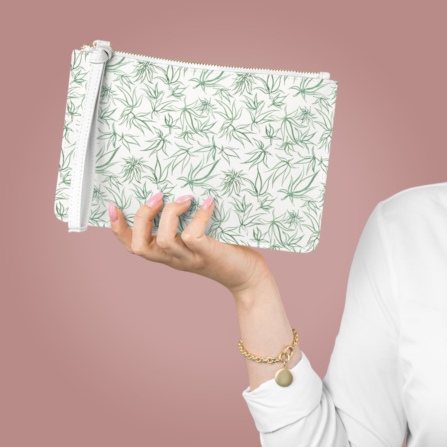 Vegan Leather Clutch Bag - Sketches in Green