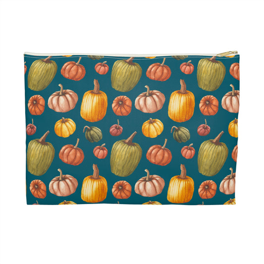 Flat Accessory Pouch - Fall Pumpkins, Teal