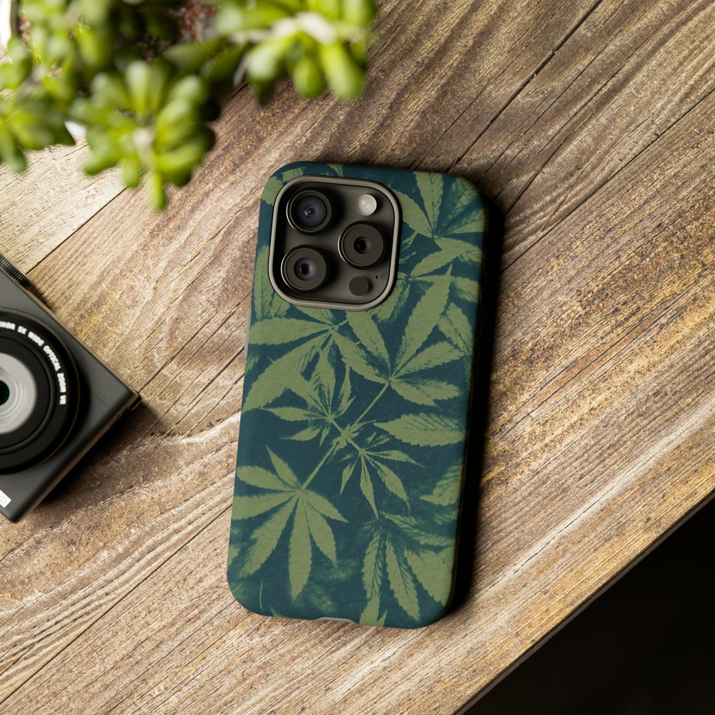 Tough Cell Phone Cases - Cannabis Field Cyanotype on Olive Print