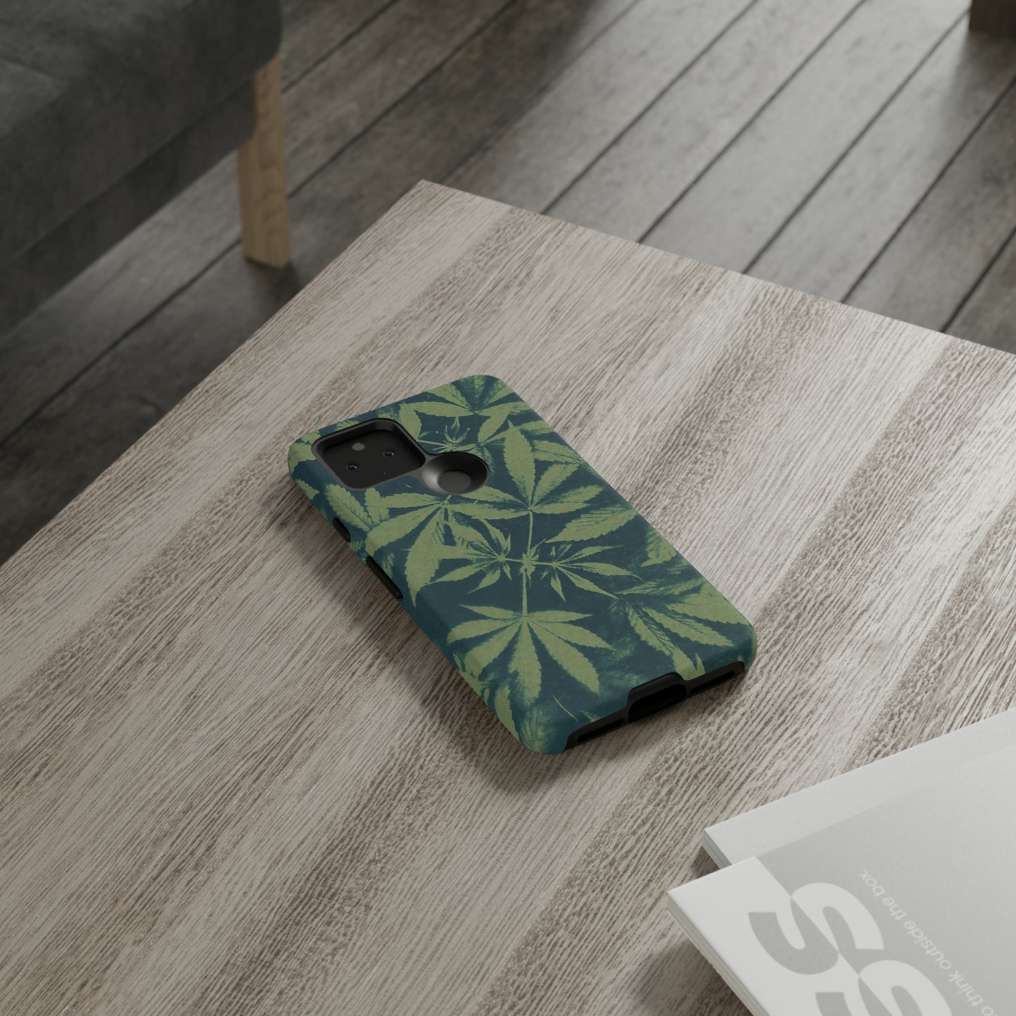 Tough Cell Phone Cases - Cannabis Field Cyanotype on Olive Print