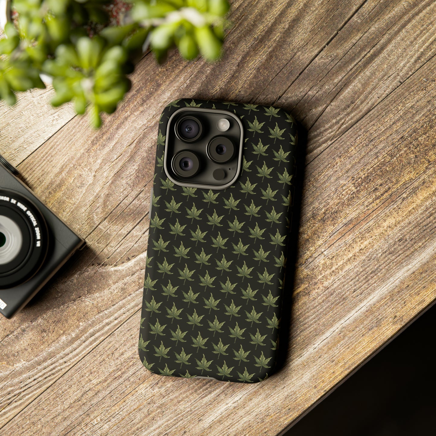 Tough Cell Phone Cases - Mini Cannabis Leaf on Black