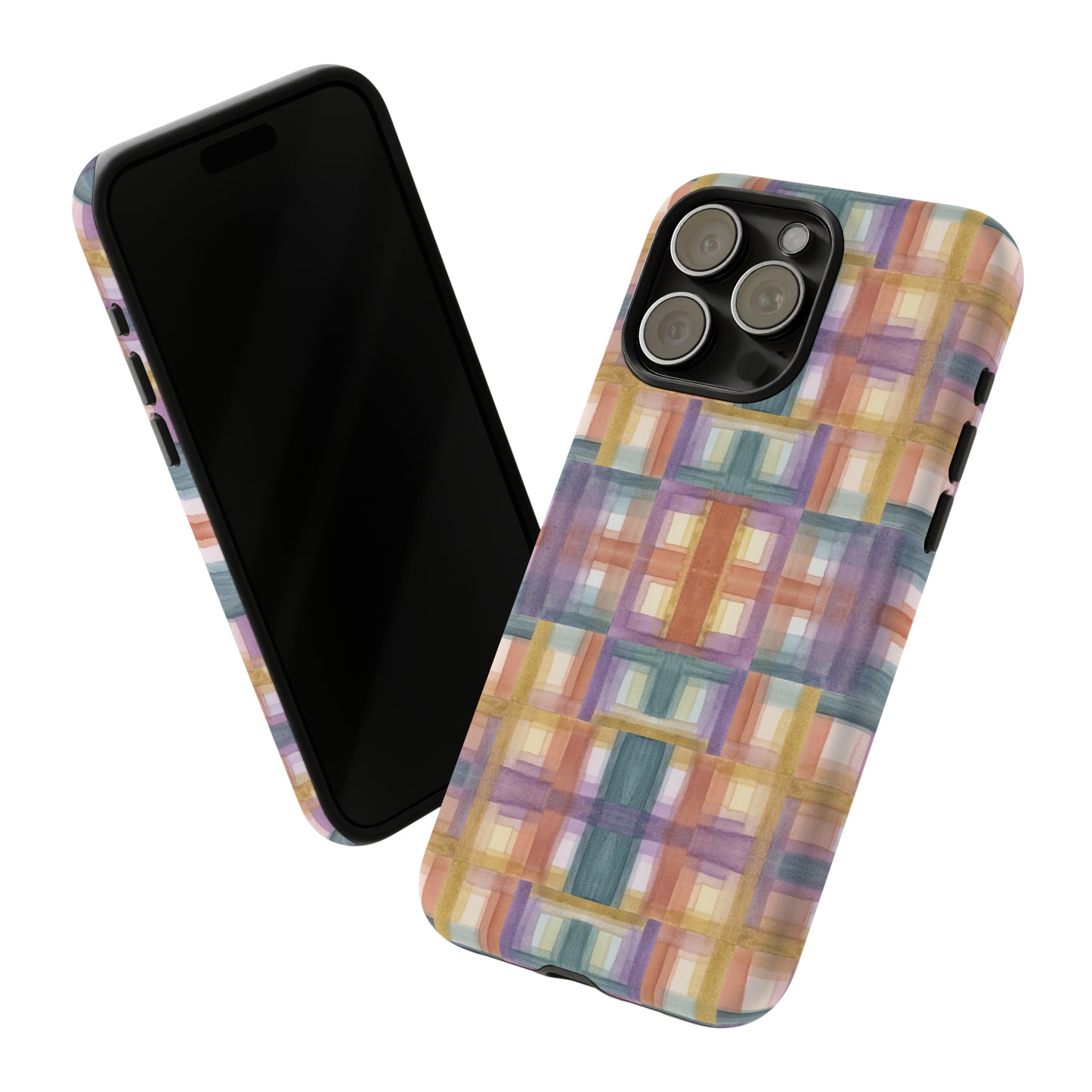 Tough Cell Phone Cases - Painterly Plaid, Warm Colors