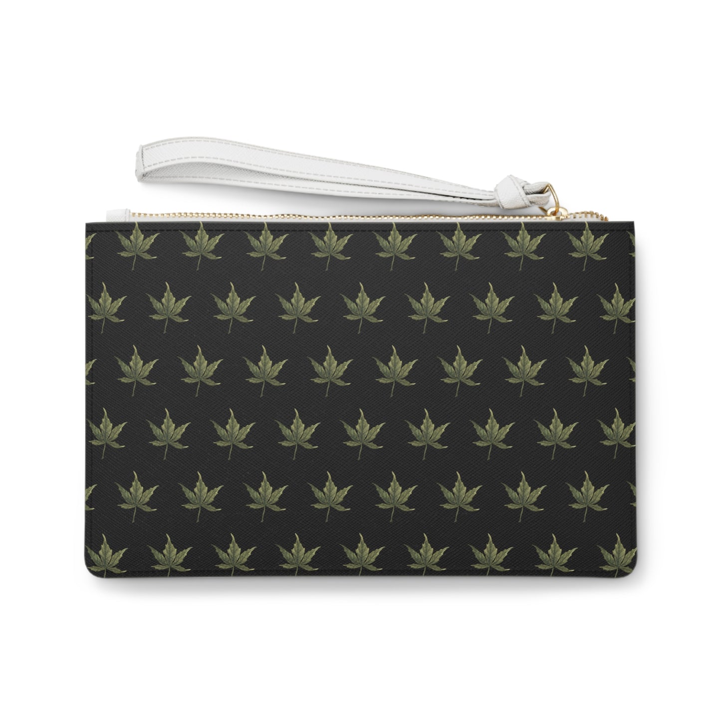 Vegan Leather Clutch Bag - Cannabis Leaf Print on Black