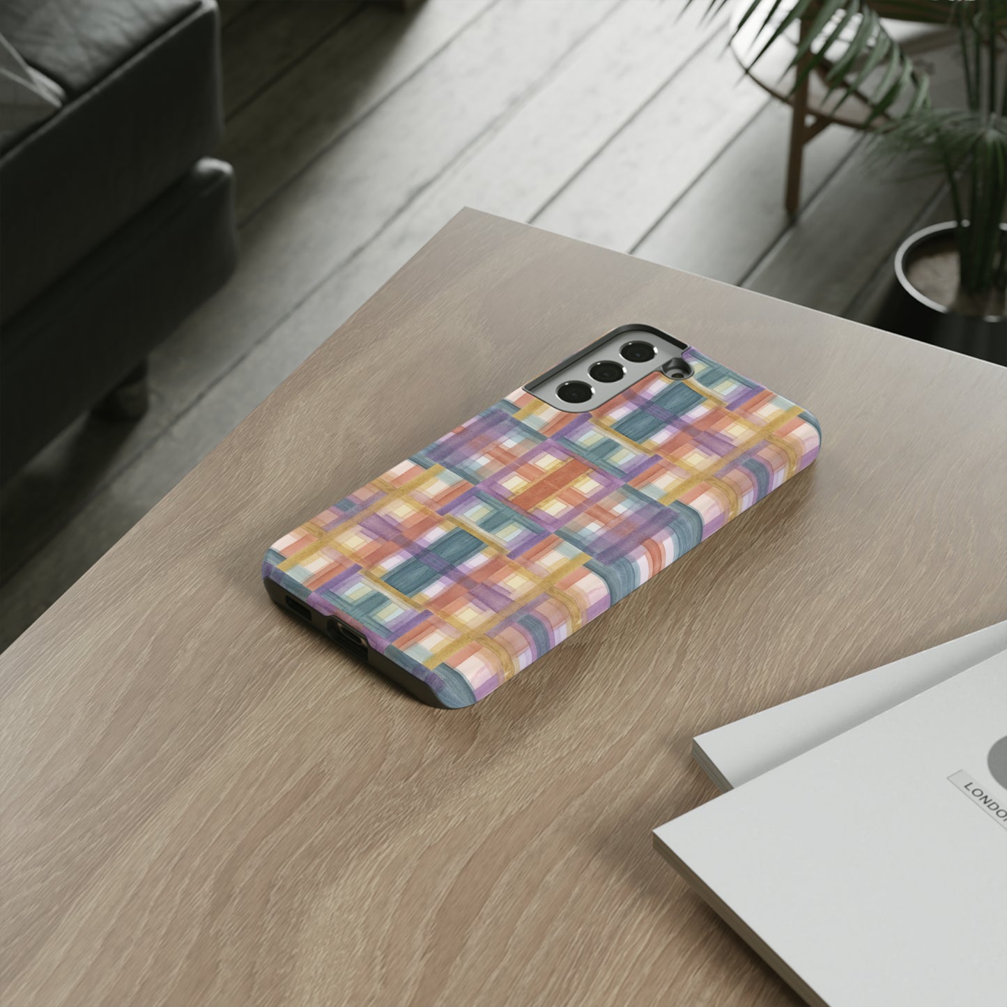 Tough Cell Phone Cases - Painterly Plaid, Warm Colors