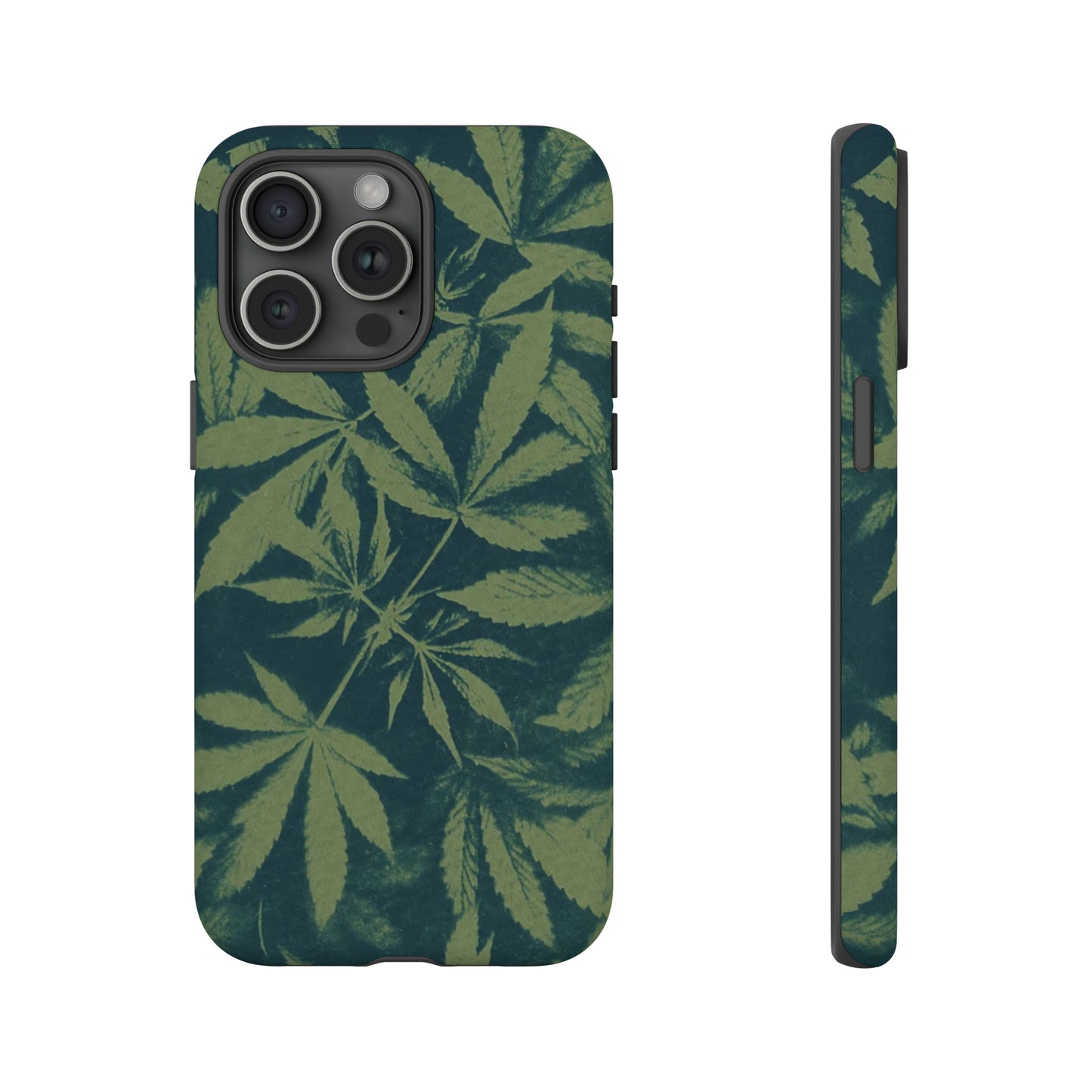 Tough Cell Phone Cases - Cannabis Field Cyanotype on Olive Print