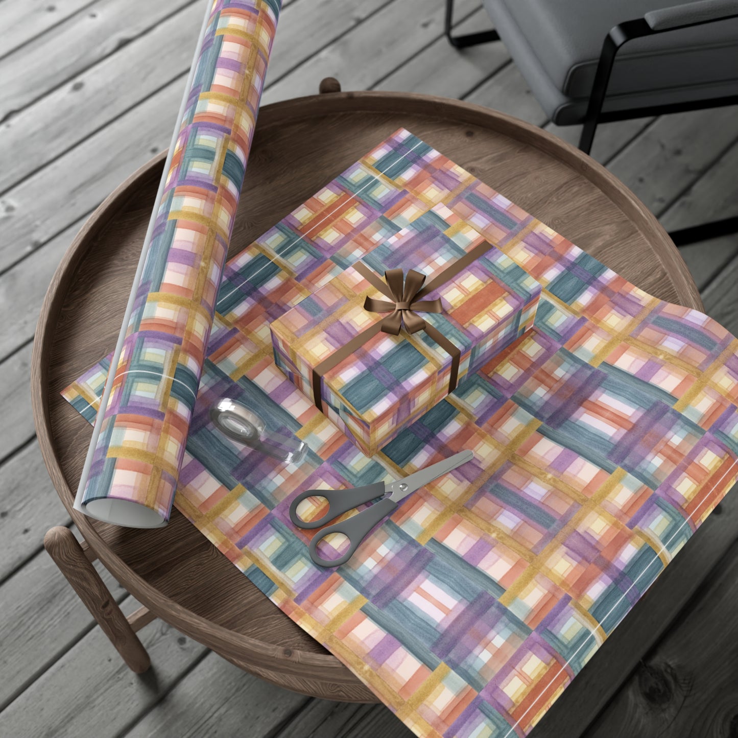 Gift Wrap Papers - Painterly Plaid, Warm Colors Wrapping Paper